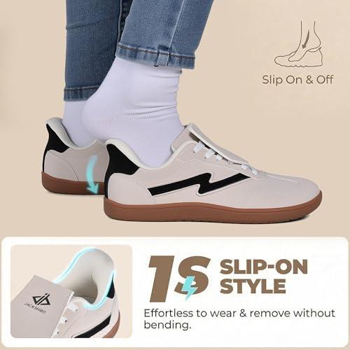 JACKSHIBO Barefoot Shoes Slip in Women Hands Free Wide Toe Box Arch Support Zero Drop Sneakers Slip on Minimalist Shoe Orthopedic Plantar Fasciitis with Metatarsal Pads and Detachable Flip Tongue(Slip on Beige)