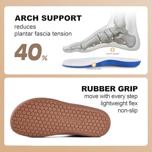 JACKSHIBO Barefoot Shoes Slip in Women Hands Free Wide Toe Box Arch Support Zero Drop Sneakers Slip on Minimalist Shoe Orthopedic Plantar Fasciitis with Metatarsal Pads and Detachable Flip Tongue(Slip on Beige)
