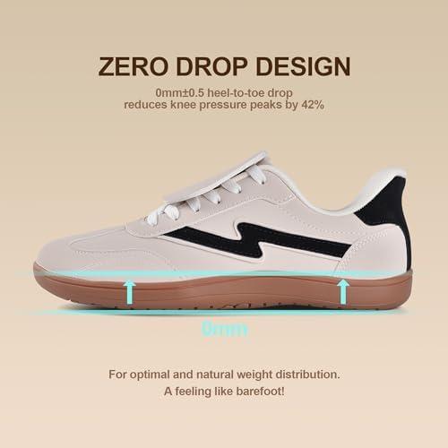 JACKSHIBO Barefoot Shoes Slip in Women Hands Free Wide Toe Box Arch Support Zero Drop Sneakers Slip on Minimalist Shoe Orthopedic Plantar Fasciitis with Metatarsal Pads and Detachable Flip Tongue(Slip on Beige)
