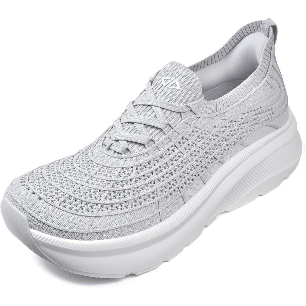 JACKSHIBO Wide Toe Box Shoes Women Slip on Sneakers Slip in Arch Support Plantar Fasciitis Orthopedic for Walking Tennis Athletic Cushion Thick Sole Zero Drop Hands Free Shoes with Metatarsal Pads(Wide Toe Box Grey)