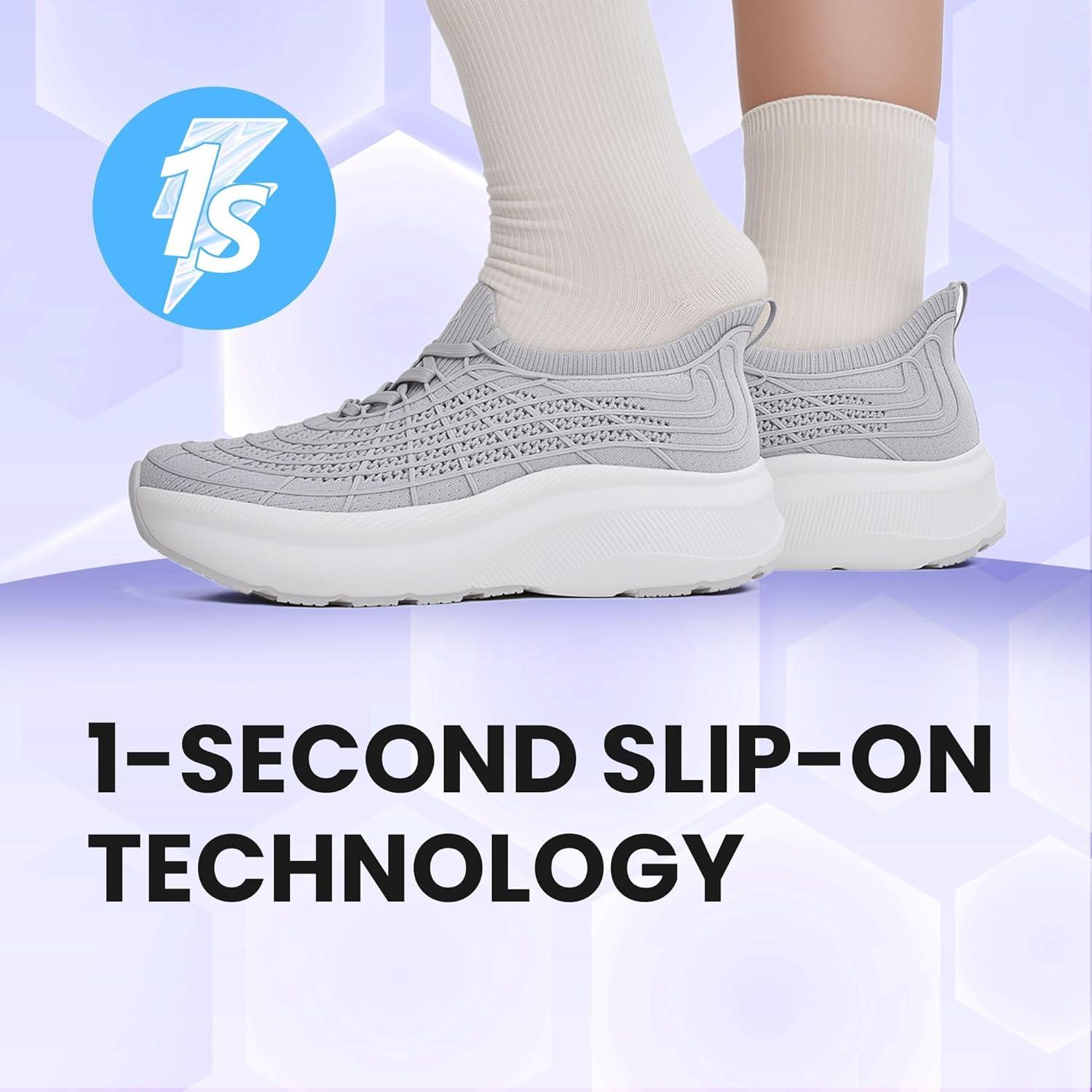 JACKSHIBO Wide Toe Box Shoes Women Slip on Sneakers Slip in Arch Support Plantar Fasciitis Orthopedic for Walking Tennis Athletic Cushion Thick Sole Zero Drop Hands Free Shoes with Metatarsal Pads(Wide Toe Box Grey)