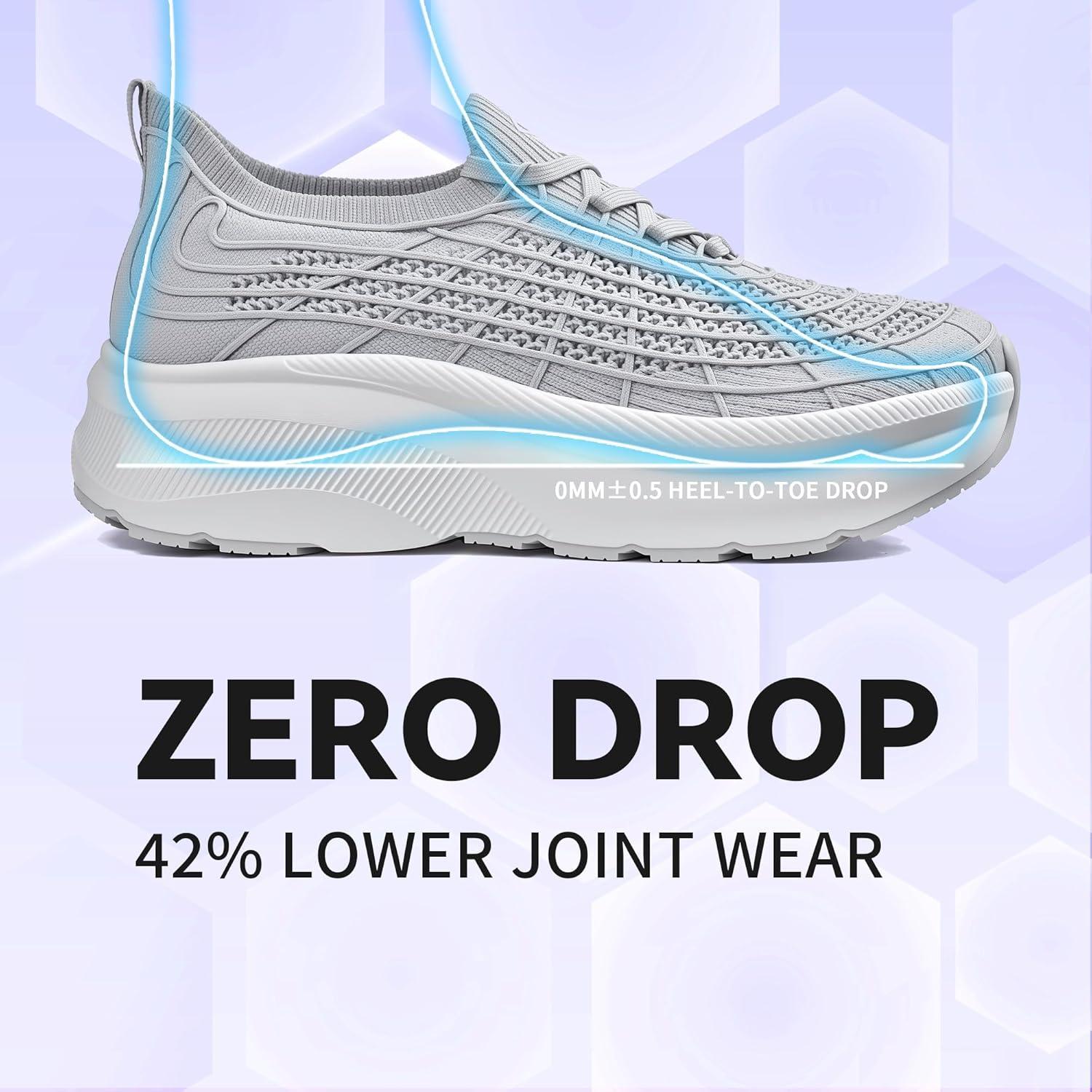 JACKSHIBO Wide Toe Box Shoes Women Slip on Sneakers Slip in Arch Support Plantar Fasciitis Orthopedic for Walking Tennis Athletic Cushion Thick Sole Zero Drop Hands Free Shoes with Metatarsal Pads(Wide Toe Box Grey)