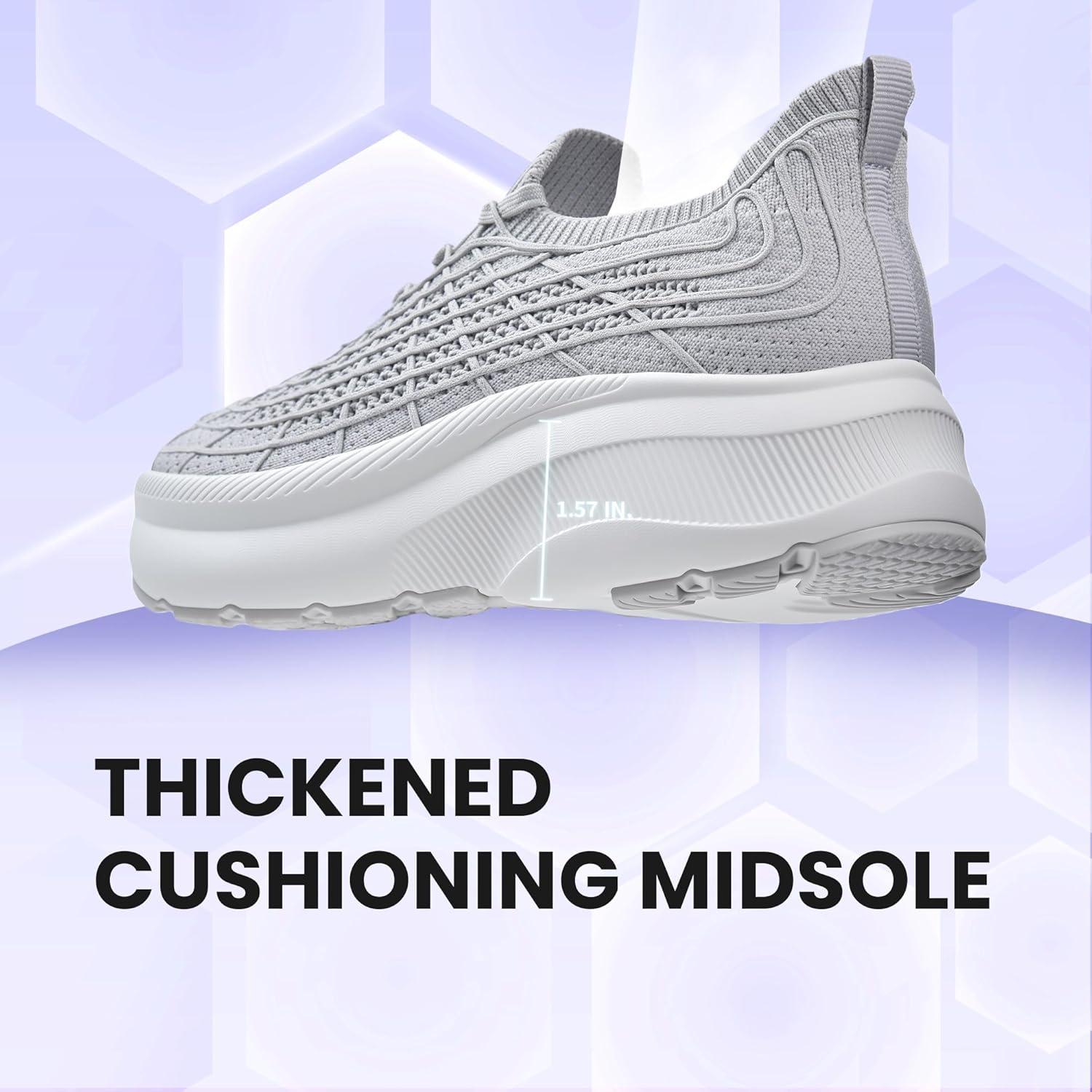 JACKSHIBO Wide Toe Box Shoes Women Slip on Sneakers Slip in Arch Support Plantar Fasciitis Orthopedic for Walking Tennis Athletic Cushion Thick Sole Zero Drop Hands Free Shoes with Metatarsal Pads(Wide Toe Box Grey)