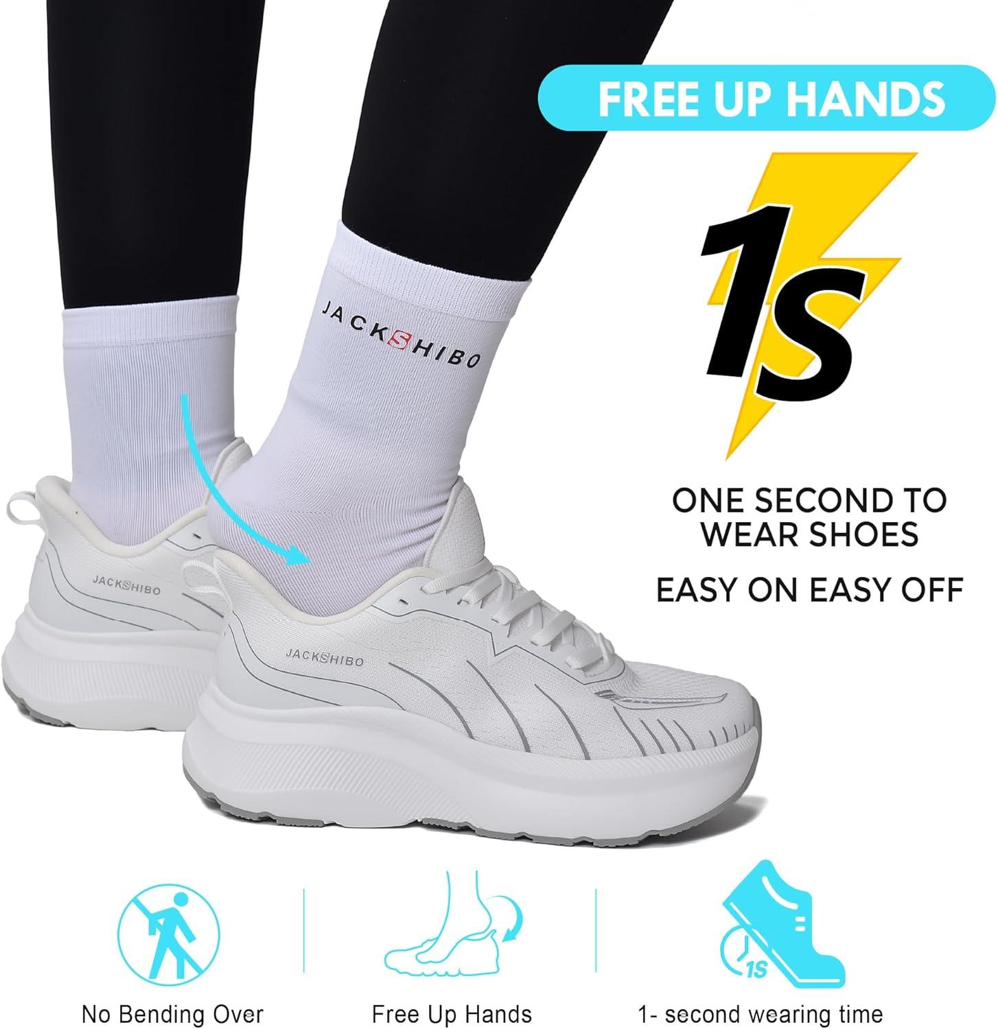 JACKSHIBO Wide Toe Box Shoes Women Slip on Running Athletic Walking Tennis Trail Slip in Sneakers Plantar Fasciitis Orthopedic Ortho Arch Support Hands Free Shoes with Zero Drop Cushion Thick Sole(Wide Toe Box White)
