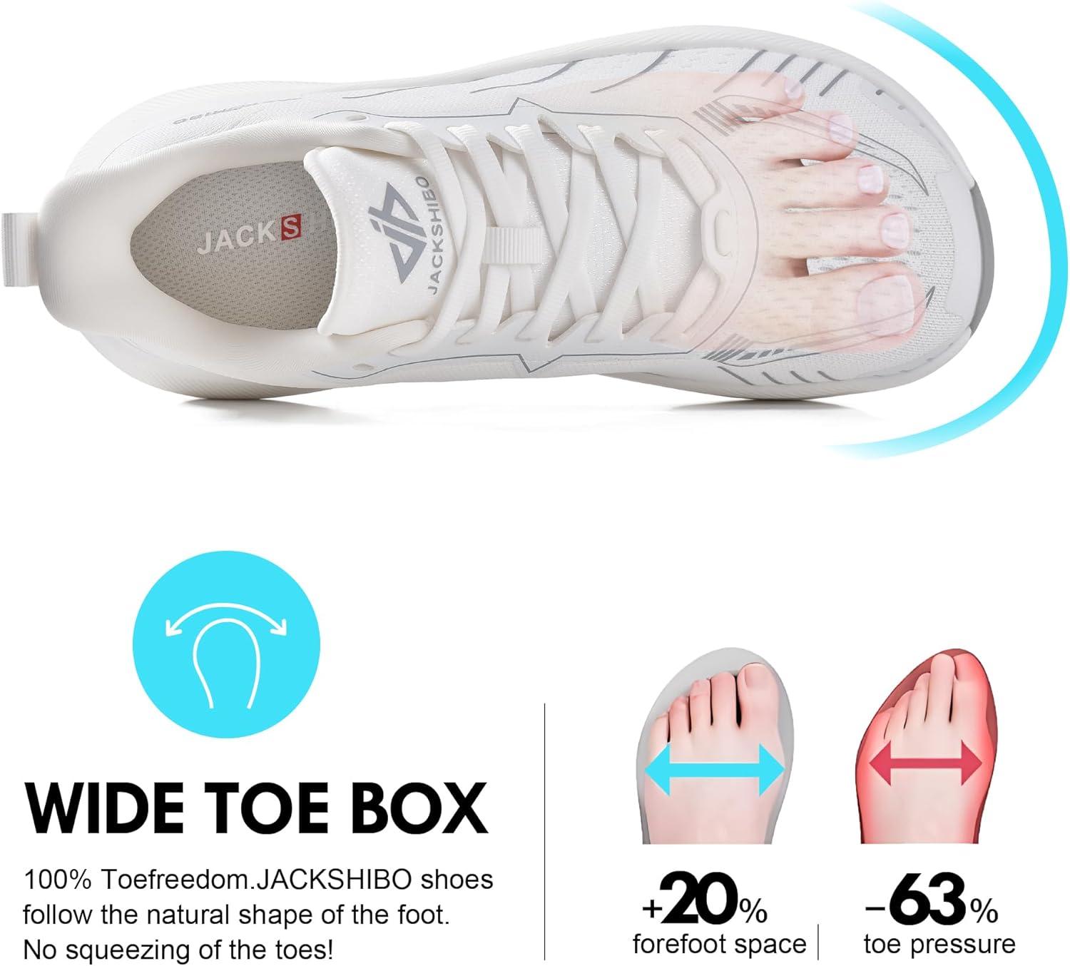 JACKSHIBO Wide Toe Box Shoes Women Slip on Running Athletic Walking Tennis Trail Slip in Sneakers Plantar Fasciitis Orthopedic Ortho Arch Support Hands Free Shoes with Zero Drop Cushion Thick Sole(Wide Toe Box White)