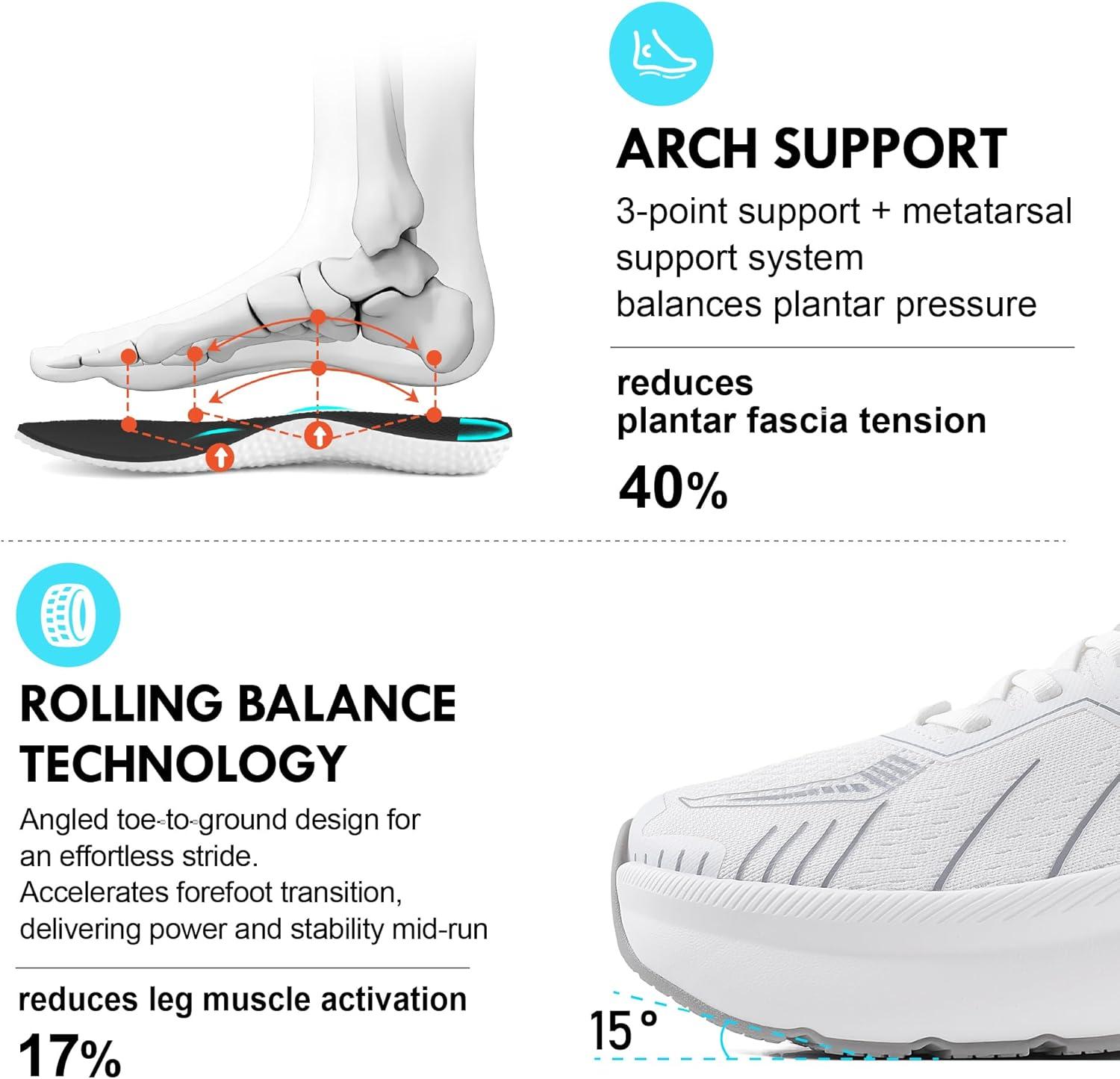 JACKSHIBO Wide Toe Box Shoes Women Slip on Running Athletic Walking Tennis Trail Slip in Sneakers Plantar Fasciitis Orthopedic Ortho Arch Support Hands Free Shoes with Zero Drop Cushion Thick Sole(Wide Toe Box White)