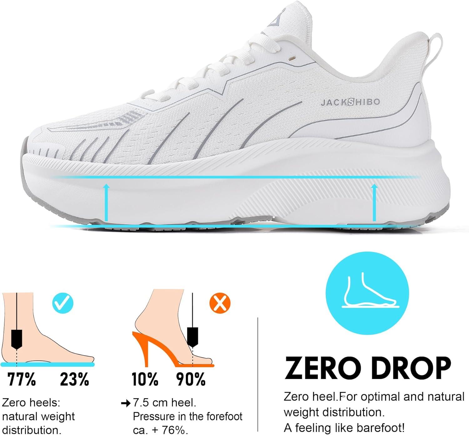 JACKSHIBO Wide Toe Box Shoes Women Slip on Running Athletic Walking Tennis Trail Slip in Sneakers Plantar Fasciitis Orthopedic Ortho Arch Support Hands Free Shoes with Zero Drop Cushion Thick Sole(Wide Toe Box White)