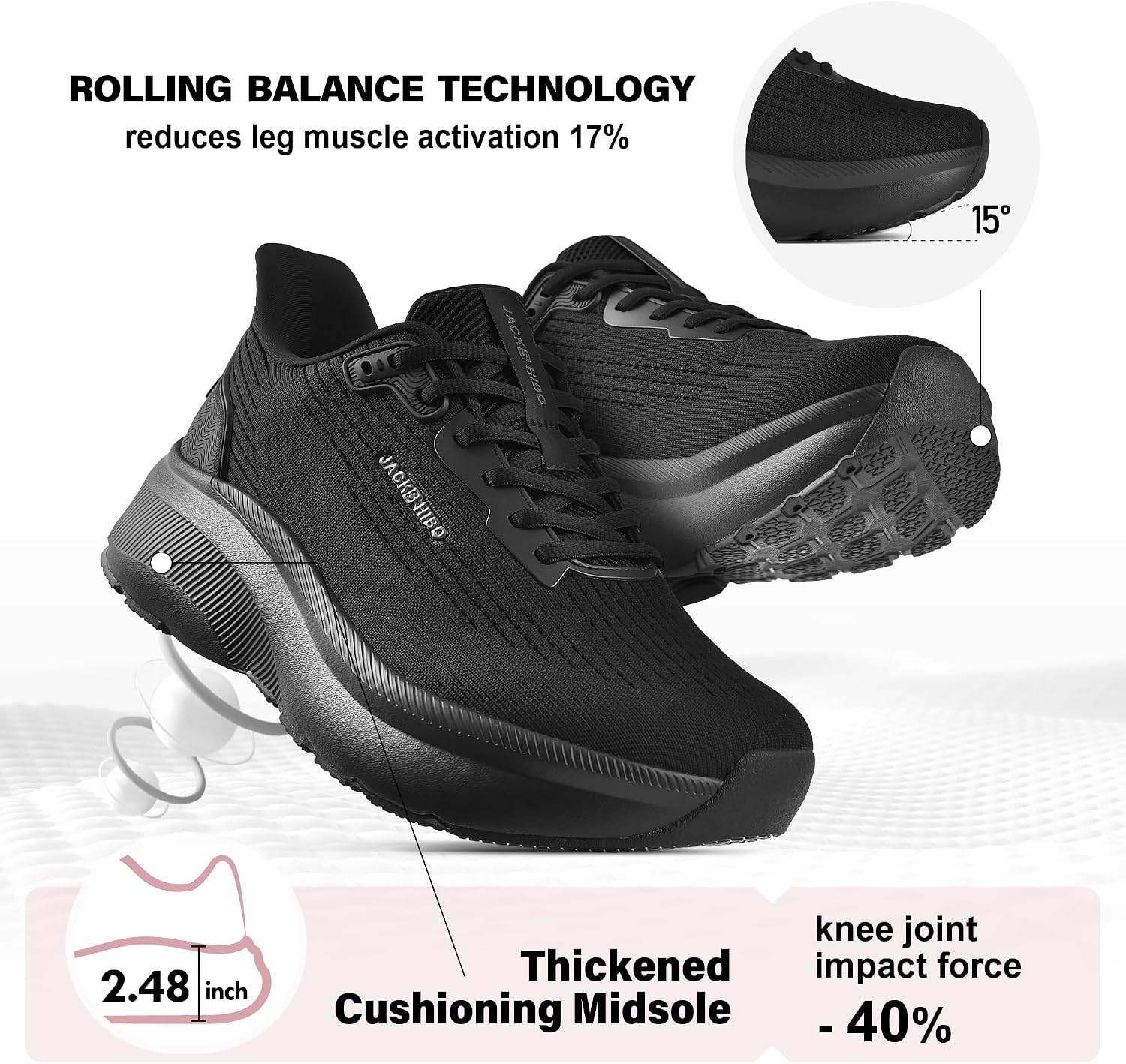 JACKSHIBO Wide Toe Box Slip on Shoes Women Arch Support Zero Drop Sneakers | Hands Free, Orthopedic Plantar Fasciitis, Thick Cushion, Width, Slip in, Running, Walking , Athletic, Tennis, Gym, Workout(Wide Toe Box Black)