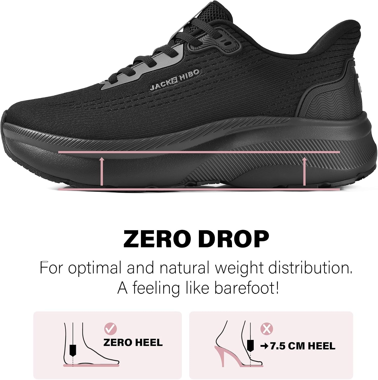 JACKSHIBO Wide Toe Box Slip on Shoes Women Arch Support Zero Drop Sneakers | Hands Free, Orthopedic Plantar Fasciitis, Thick Cushion, Width, Slip in, Running, Walking , Athletic, Tennis, Gym, Workout(Wide Toe Box Black)