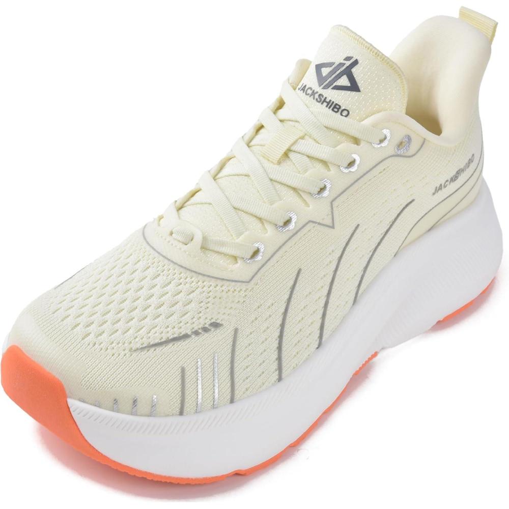 JACKSHIBO Wide Toe Box Shoes Women Slip on Running Athletic Walking Tennis Trail Slip in Sneakers Plantar Fasciitis Orthopedic Ortho Arch Support Hands Free Shoes with Zero Drop Cushion Thick Sole(Wide Toe Box Beige)