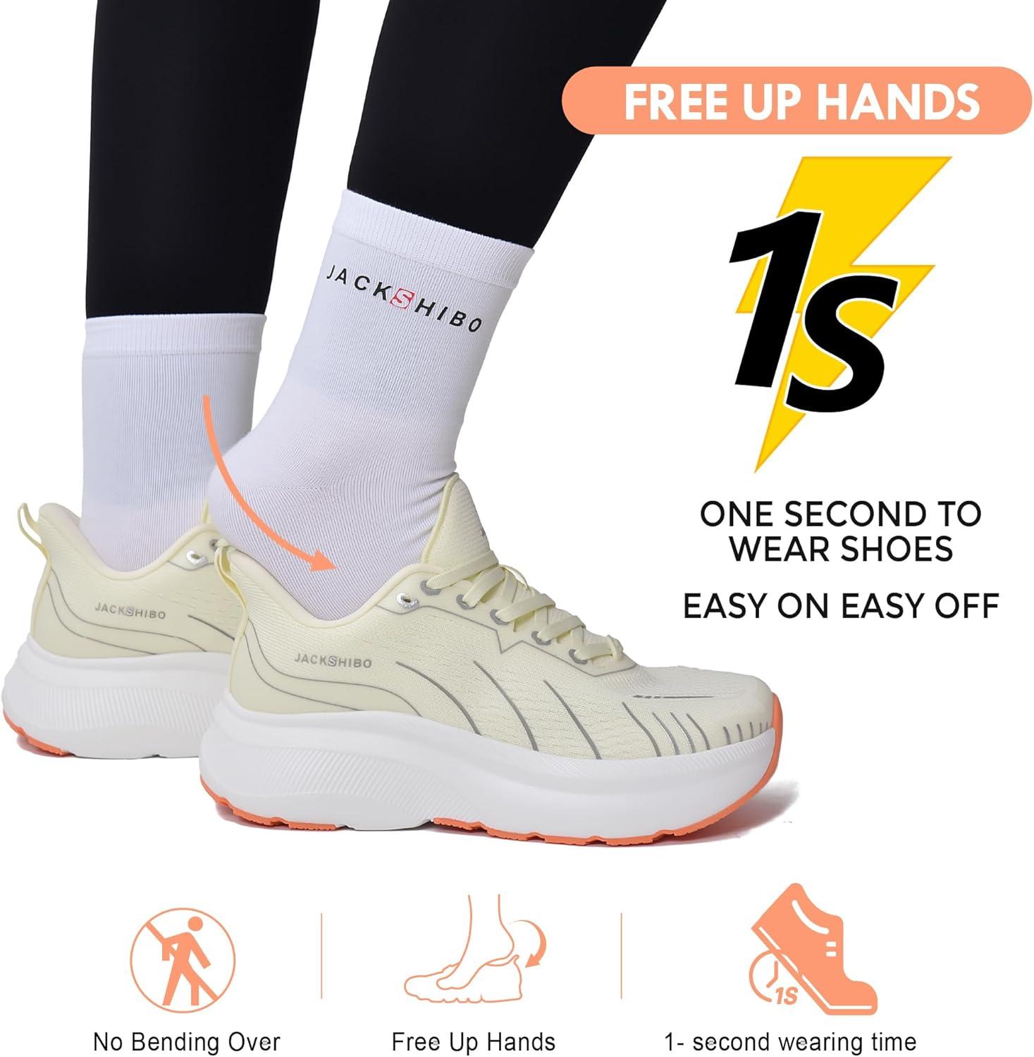 JACKSHIBO Wide Toe Box Shoes Women Slip on Running Athletic Walking Tennis Trail Slip in Sneakers Plantar Fasciitis Orthopedic Ortho Arch Support Hands Free Shoes with Zero Drop Cushion Thick Sole(Wide Toe Box Beige)