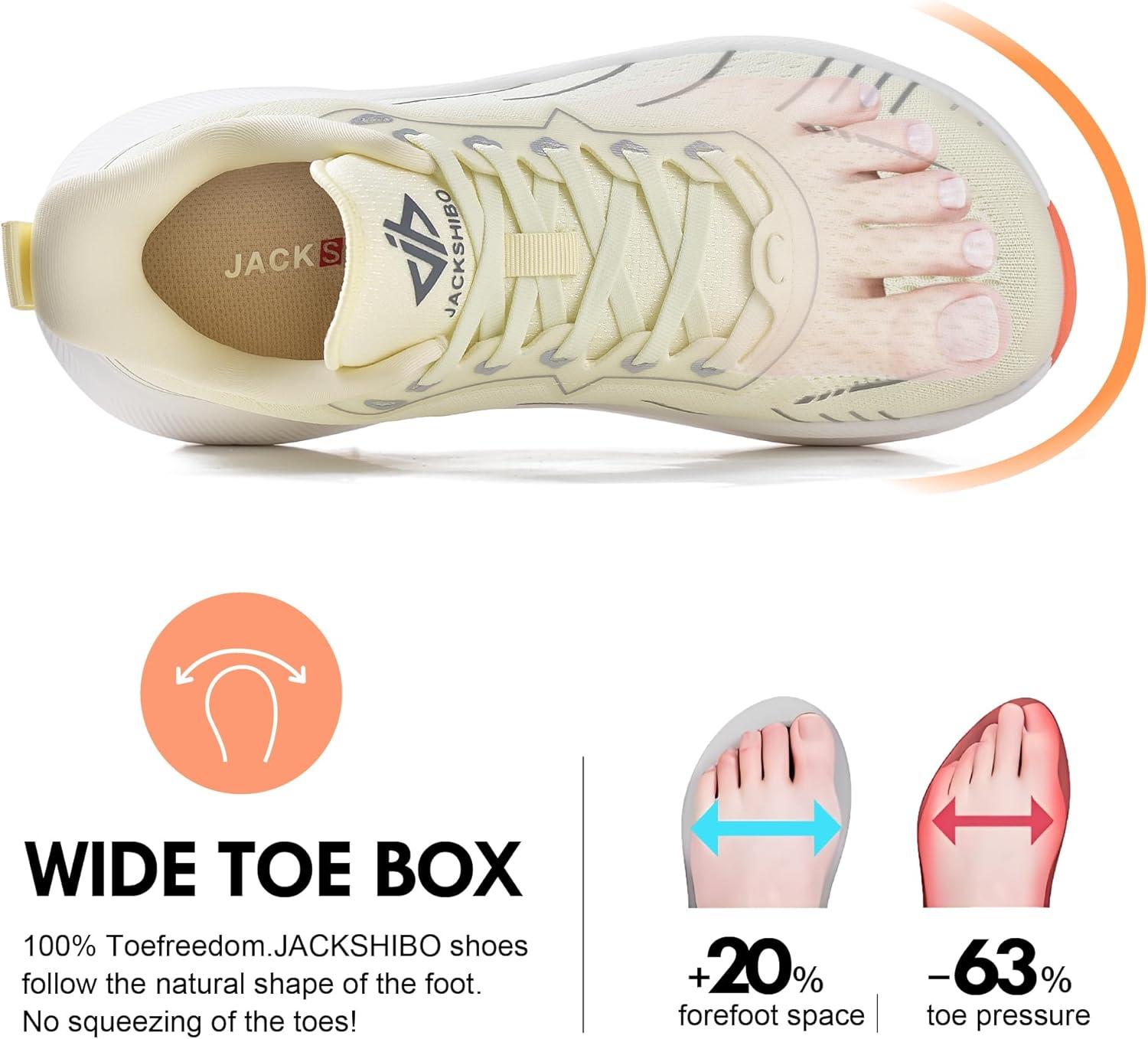 JACKSHIBO Wide Toe Box Shoes Women Slip on Running Athletic Walking Tennis Trail Slip in Sneakers Plantar Fasciitis Orthopedic Ortho Arch Support Hands Free Shoes with Zero Drop Cushion Thick Sole(Wide Toe Box Beige)