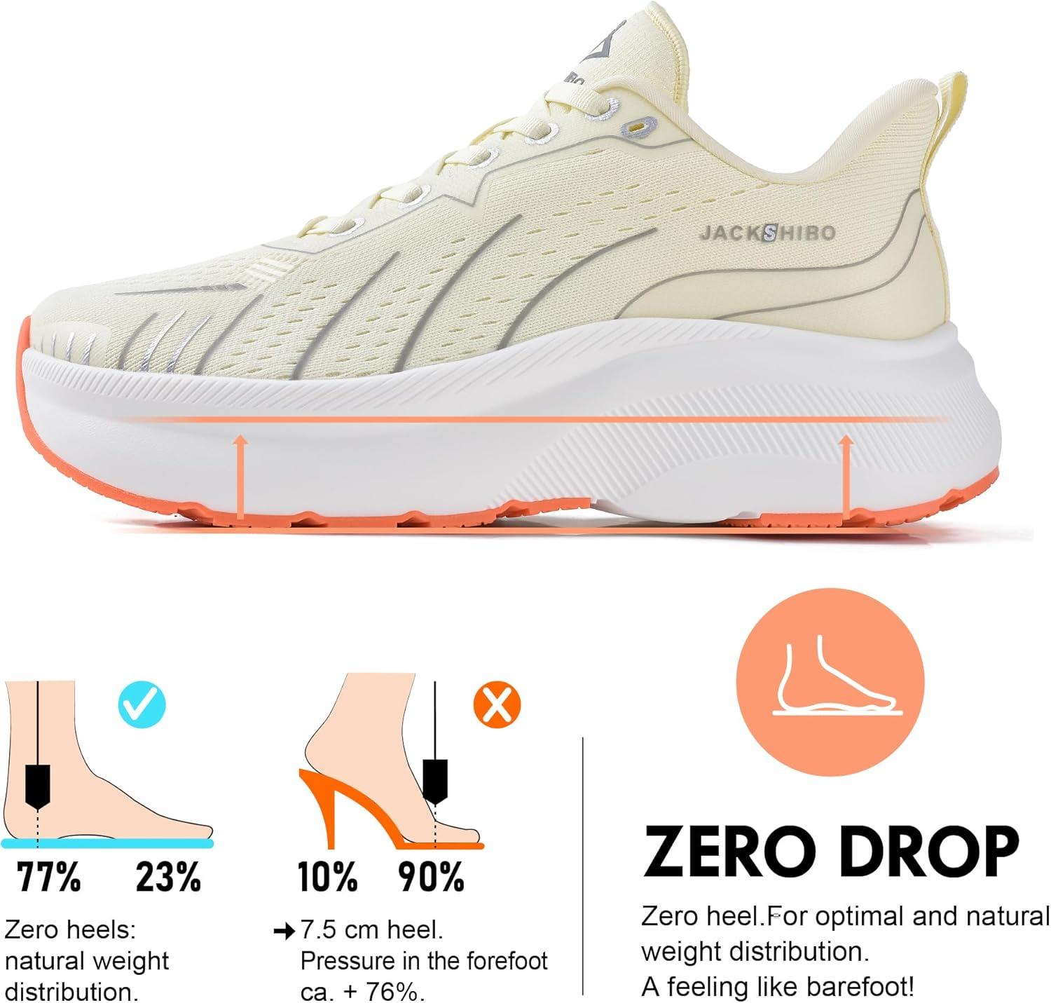 JACKSHIBO Wide Toe Box Shoes Women Slip on Running Athletic Walking Tennis Trail Slip in Sneakers Plantar Fasciitis Orthopedic Ortho Arch Support Hands Free Shoes with Zero Drop Cushion Thick Sole(Wide Toe Box Beige)