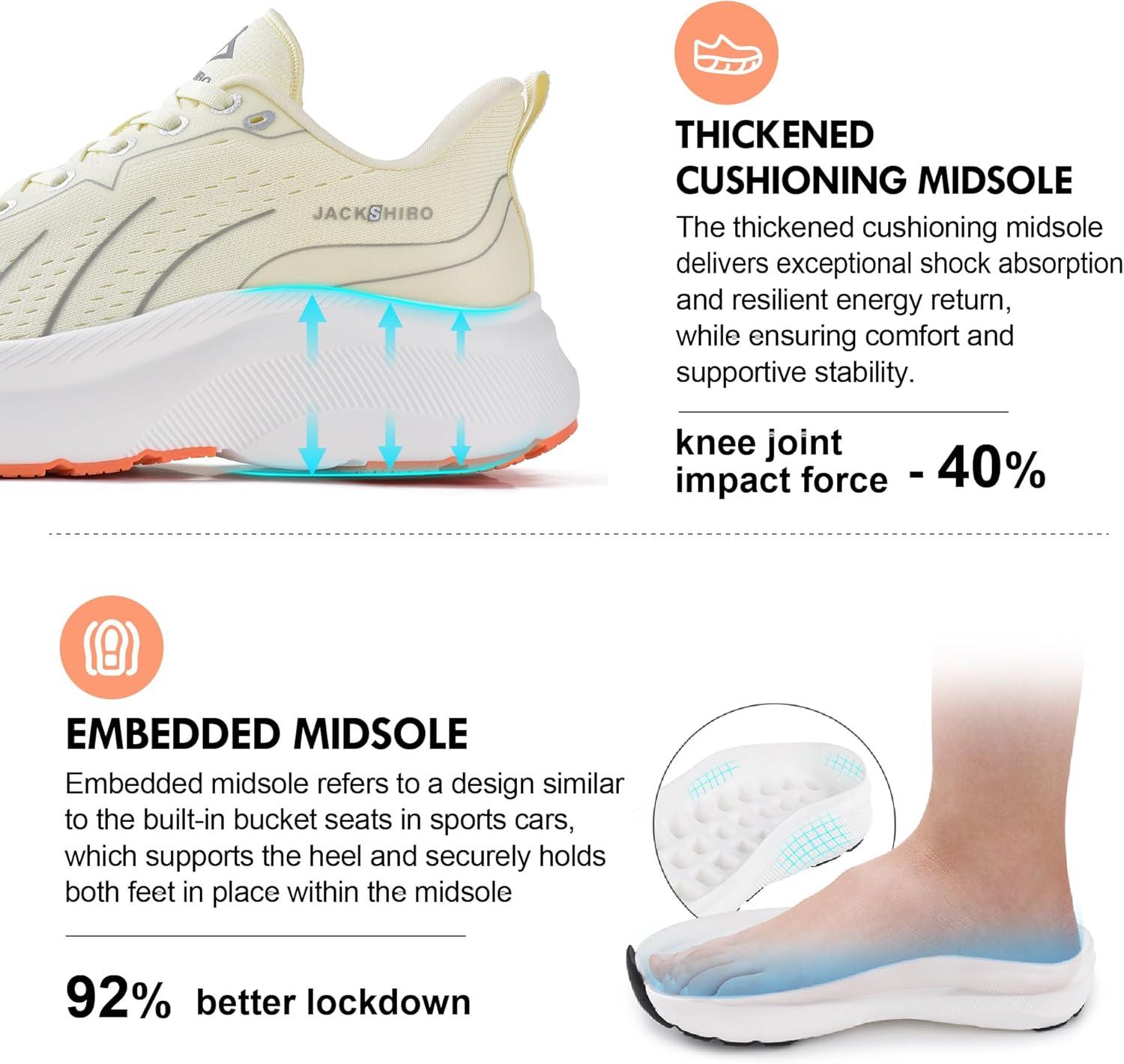 JACKSHIBO Wide Toe Box Shoes Women Slip on Running Athletic Walking Tennis Trail Slip in Sneakers Plantar Fasciitis Orthopedic Ortho Arch Support Hands Free Shoes with Zero Drop Cushion Thick Sole(Wide Toe Box Beige)