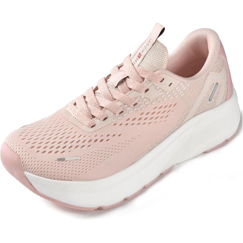 JACKSHIBO Wide Toe Box Shoes Women Arch Support Wide Sneakers for Running Walking Athletic Tennis Orthopedic Plantar Fasciitis Workout with Thick Cushion Zero Drop Sole Width Shoes(Pink)