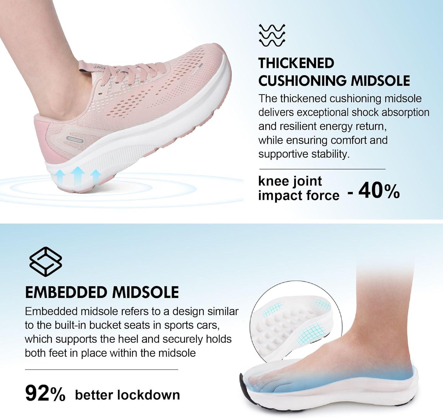 JACKSHIBO Wide Toe Box Shoes Women Arch Support Wide Sneakers for Running Walking Athletic Tennis Orthopedic Plantar Fasciitis Workout with Thick Cushion Zero Drop Sole Width Shoes(Pink)