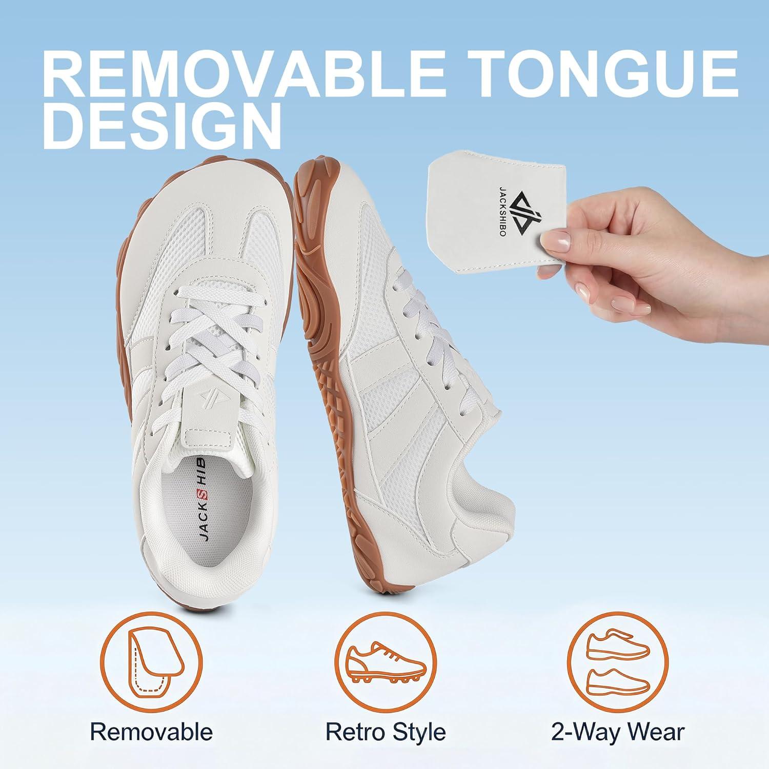 JACKSHIBO Hike Barefoot Shoes Women Footwear Wide Toe Box Zero Drop Hiking Walking Grounding Shoes Detachable Flip Tongue Non-Slip Minimalist Sneakers Orthopedic Plantar Fasciitis with Arch Support(Wide Toe Box White)