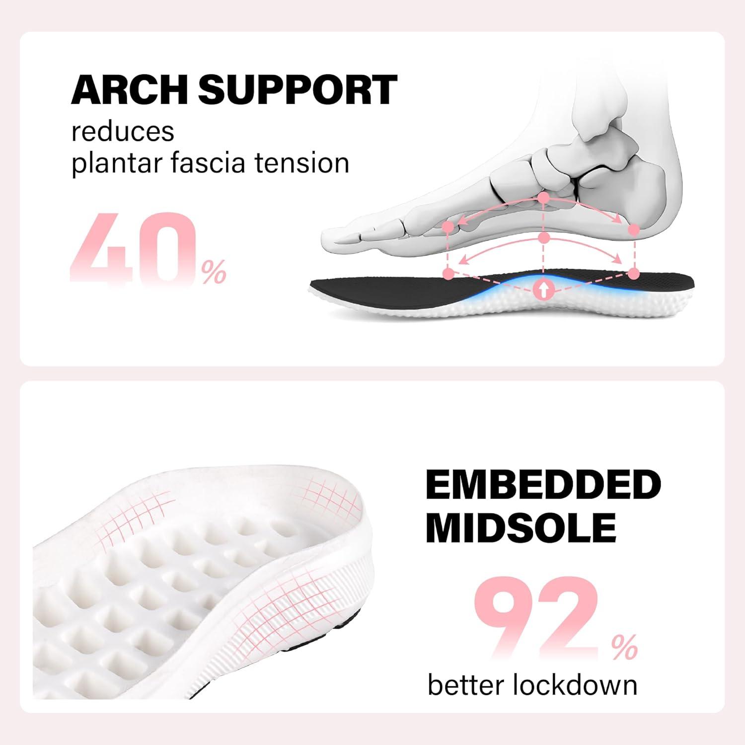 JACKSHIBO Wide Toe Box Shoes Women Slip in Arch Support Slip on Sneakers for Running Walking Athletic Tennis Orthopedic Plantar Fasciitis Thick Cushion Zero Drop Sole Width Hands Free Shoes(Wide Toe Box Black)