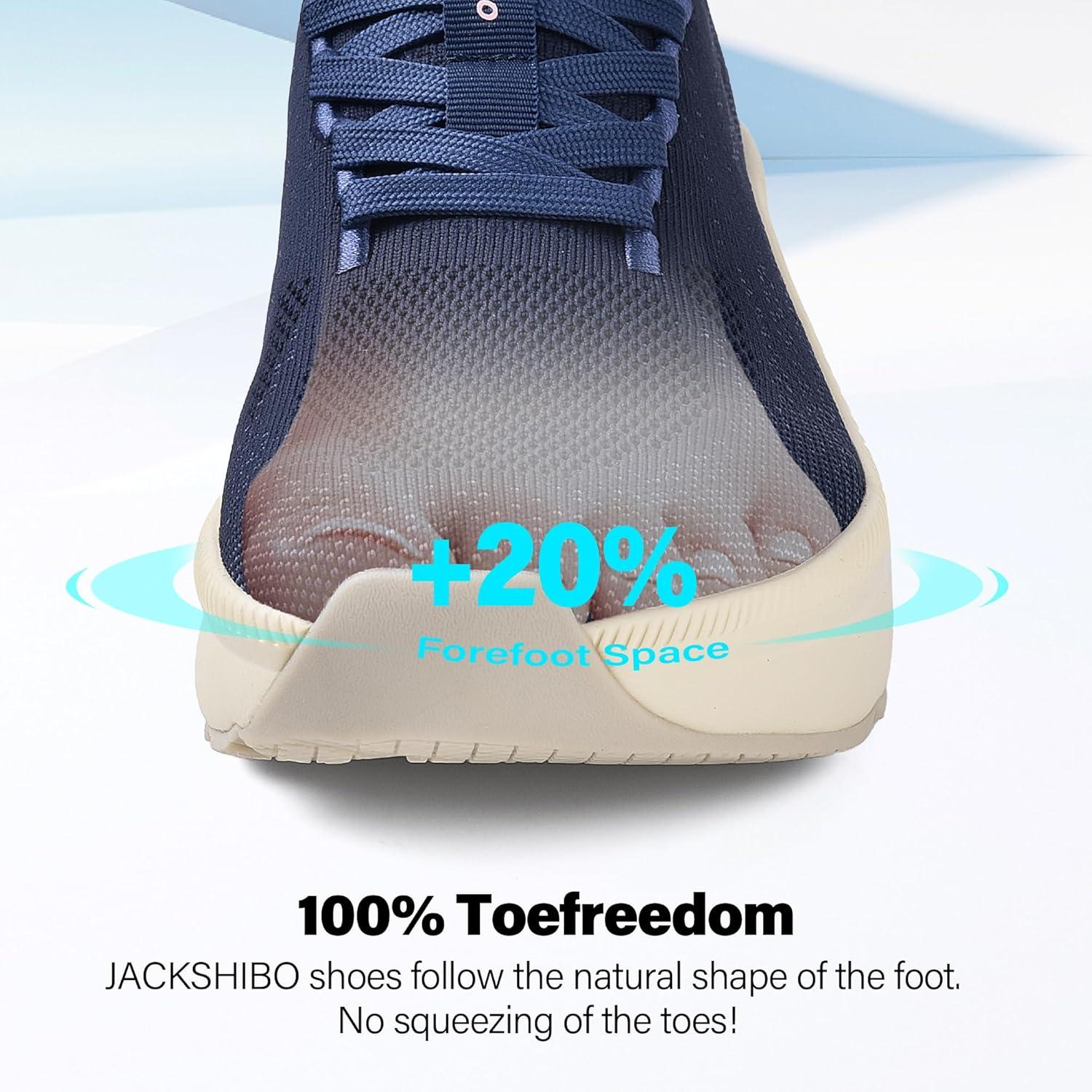 JACKSHIBO Slip in Women Hands Free Walking Shoes Wide Toe Box Arch Support with Metatarsal Pads Athletic Tennis Sneakers Slip on Breathable Plantar Fasciitis Orthopedic Thick Cushion Zero Drop Sole(Wide Toe Box Blue)