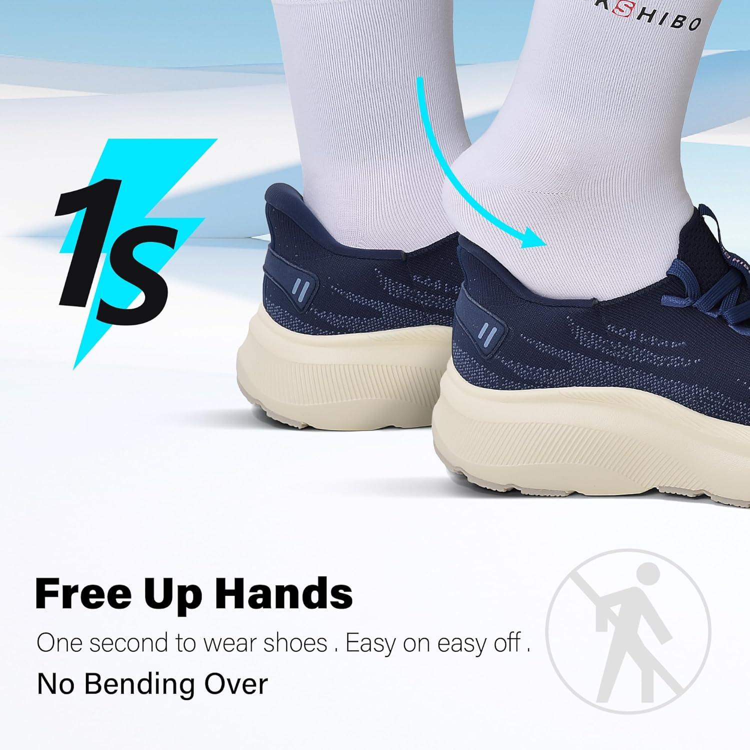 JACKSHIBO Slip in Women Hands Free Walking Shoes Wide Toe Box Arch Support with Metatarsal Pads Athletic Tennis Sneakers Slip on Breathable Plantar Fasciitis Orthopedic Thick Cushion Zero Drop Sole(Wide Toe Box Blue)
