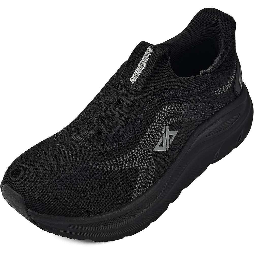 JACKSHIBO Womens Wide Toe Box Shoes Slip on Zero Drop Arch Support Sneakers | Hands Free, Orthopedic, Plantar Fasciitis, Slip in, Thick Sole, Cushion, Walking, Athletic, Tennis, Width, Metatarsal Pads(Slip on Black)