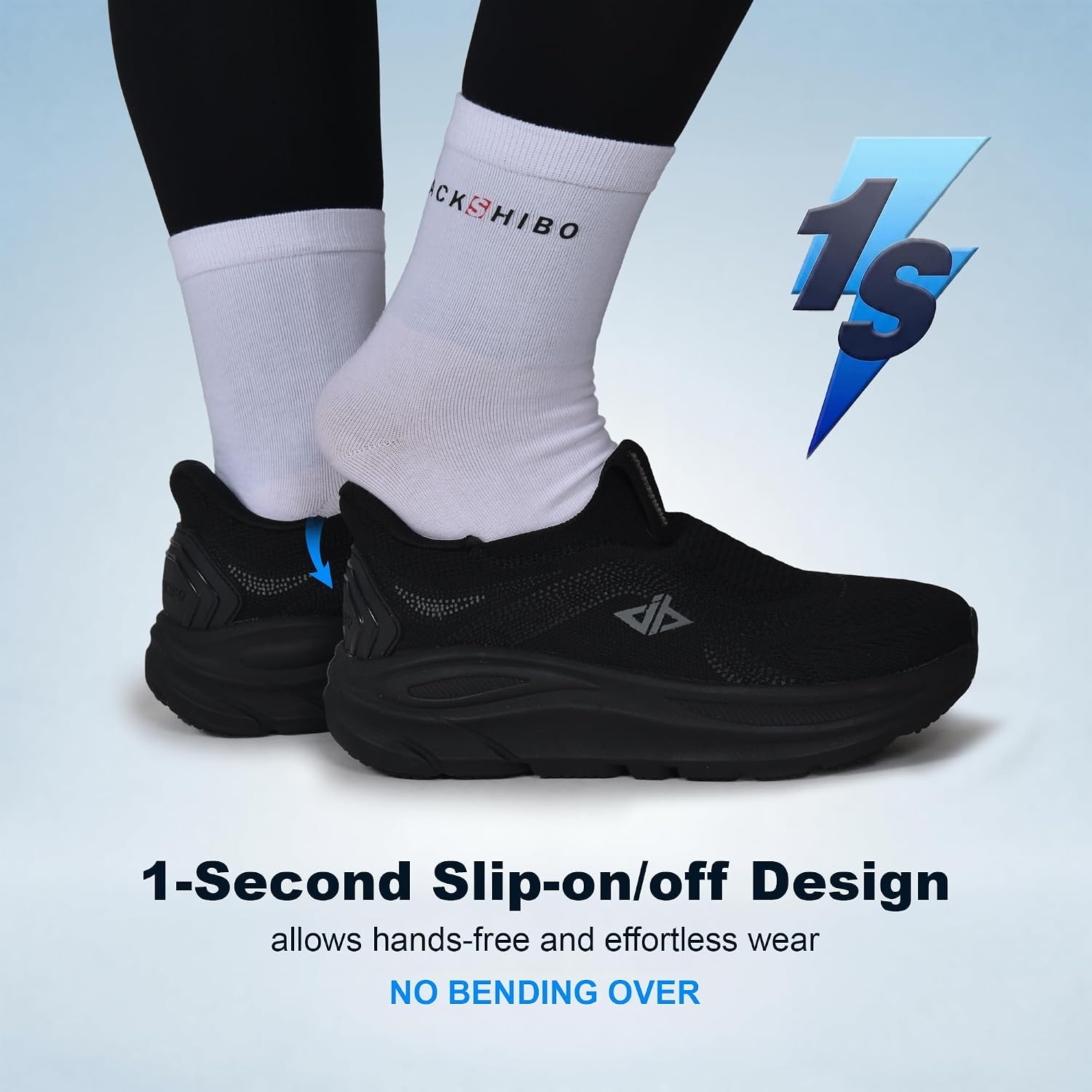 JACKSHIBO Womens Wide Toe Box Shoes Slip on Zero Drop Arch Support Sneakers | Hands Free, Orthopedic, Plantar Fasciitis, Slip in, Thick Sole, Cushion, Walking, Athletic, Tennis, Width, Metatarsal Pads(Slip on Black)