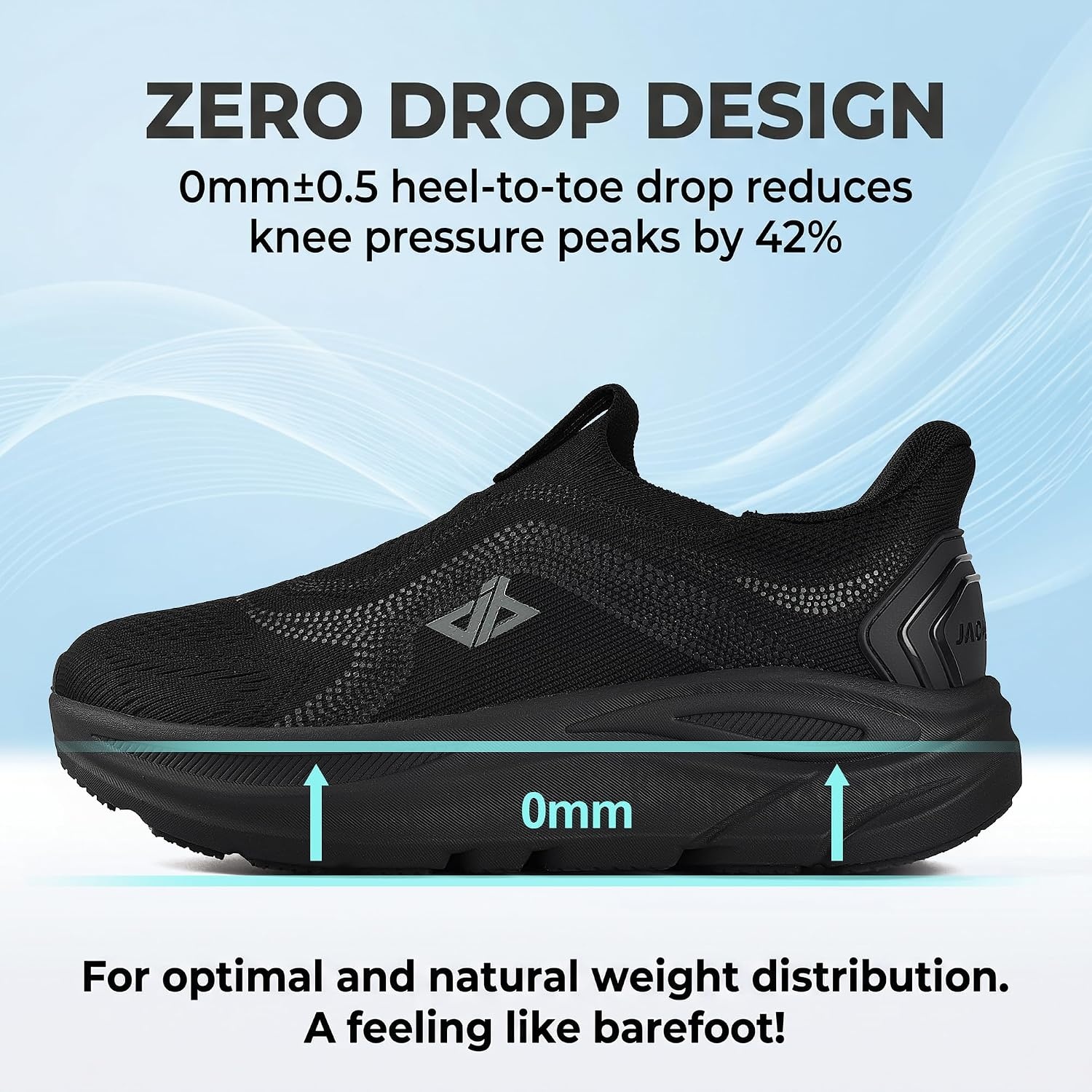JACKSHIBO Womens Wide Toe Box Shoes Slip on Zero Drop Arch Support Sneakers | Hands Free, Orthopedic, Plantar Fasciitis, Slip in, Thick Sole, Cushion, Walking, Athletic, Tennis, Width, Metatarsal Pads(Slip on Black)