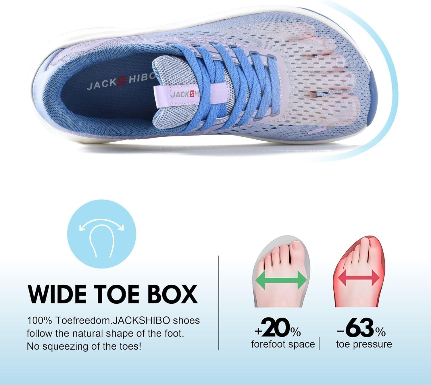 JACKSHIBO Wide Toe Box Shoes Women Arch Support Wide Sneakers for Running Walking Athletic Tennis Orthopedic Plantar Fasciitis Workout with Thick Cushion Zero Drop Sole Width Shoes(Purple)