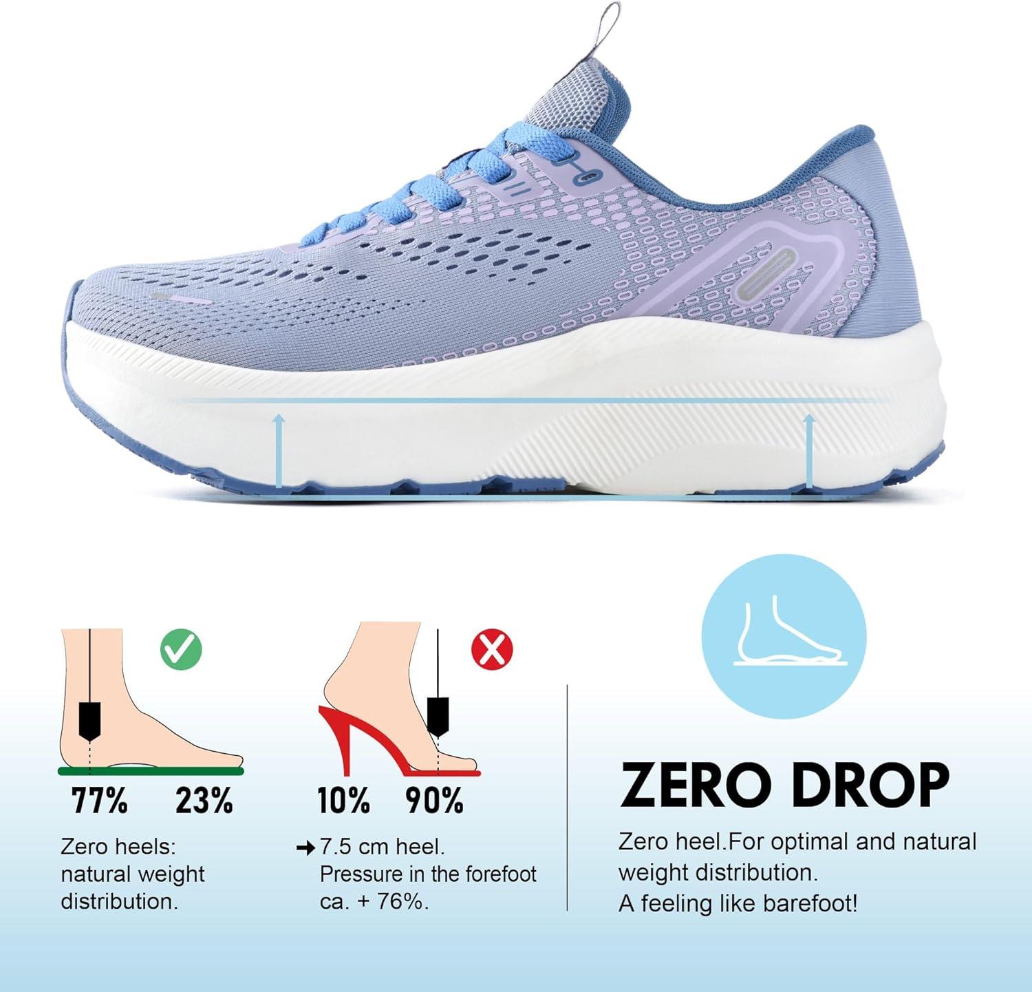 JACKSHIBO Wide Toe Box Shoes Women Arch Support Wide Sneakers for Running Walking Athletic Tennis Orthopedic Plantar Fasciitis Workout with Thick Cushion Zero Drop Sole Width Shoes(Purple)