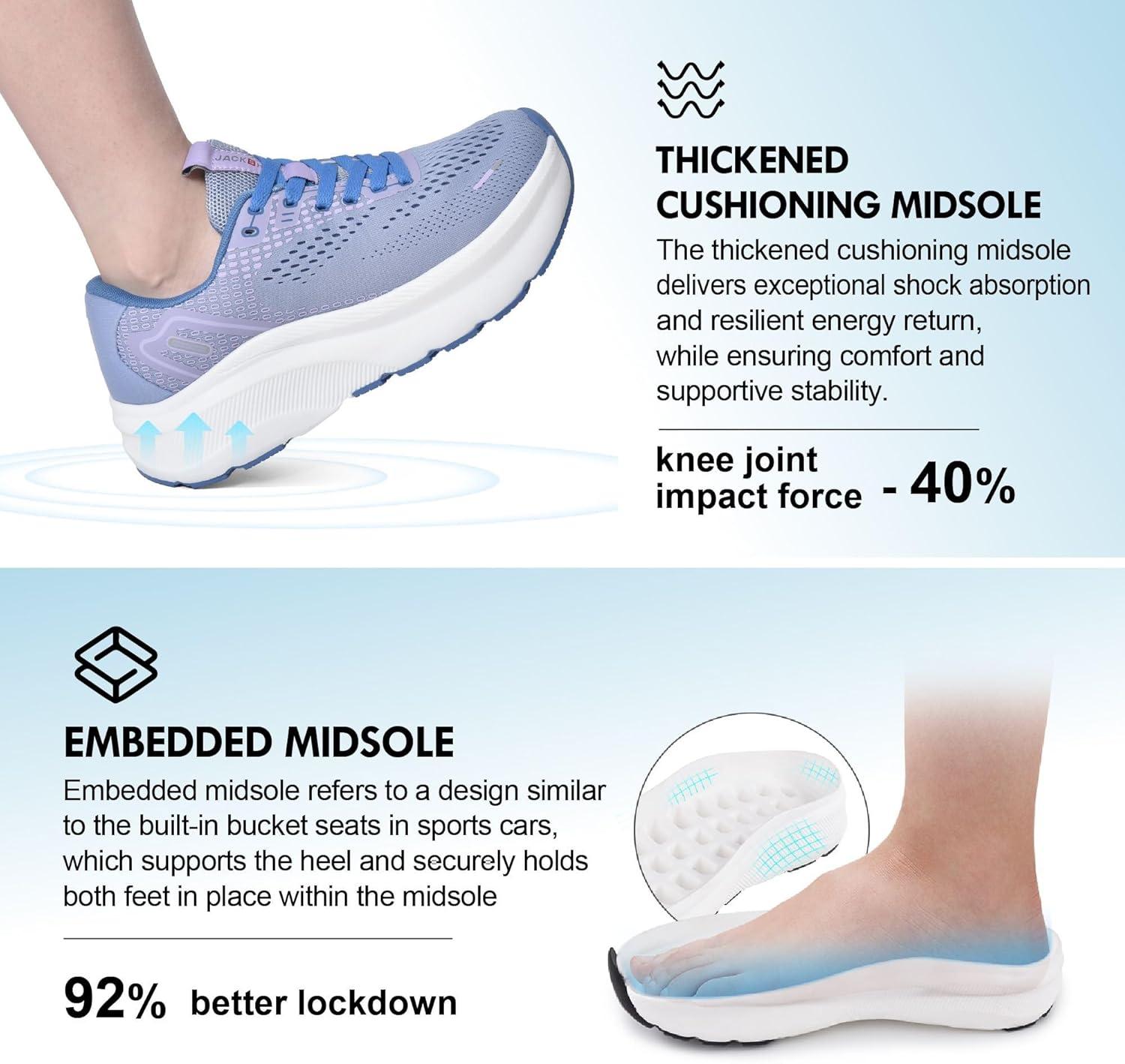 JACKSHIBO Wide Toe Box Shoes Women Arch Support Wide Sneakers for Running Walking Athletic Tennis Orthopedic Plantar Fasciitis Workout with Thick Cushion Zero Drop Sole Width Shoes(Purple)