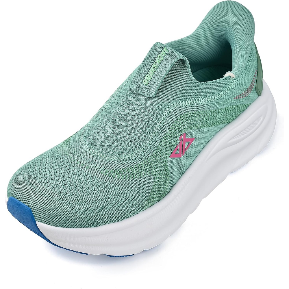 JACKSHIBO Womens Wide Toe Box Shoes Slip on Zero Drop Arch Support Sneakers | Hands Free, Orthopedic, Plantar Fasciitis, Slip in, Thick Sole, Cushion, Walking, Athletic, Tennis, Width, Metatarsal Pads(Slip on Green)