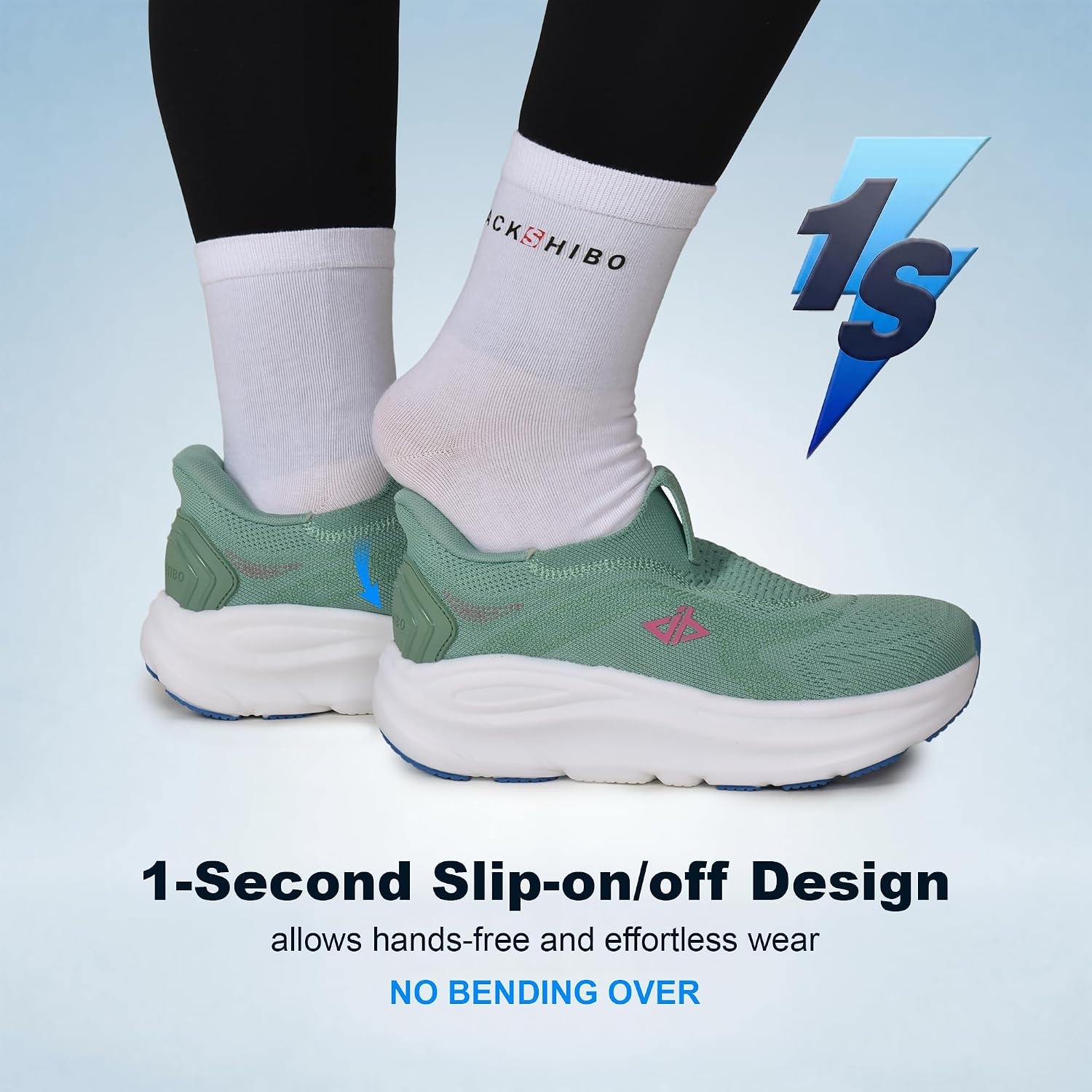 JACKSHIBO Womens Wide Toe Box Shoes Slip on Zero Drop Arch Support Sneakers | Hands Free, Orthopedic, Plantar Fasciitis, Slip in, Thick Sole, Cushion, Walking, Athletic, Tennis, Width, Metatarsal Pads(Slip on Green)
