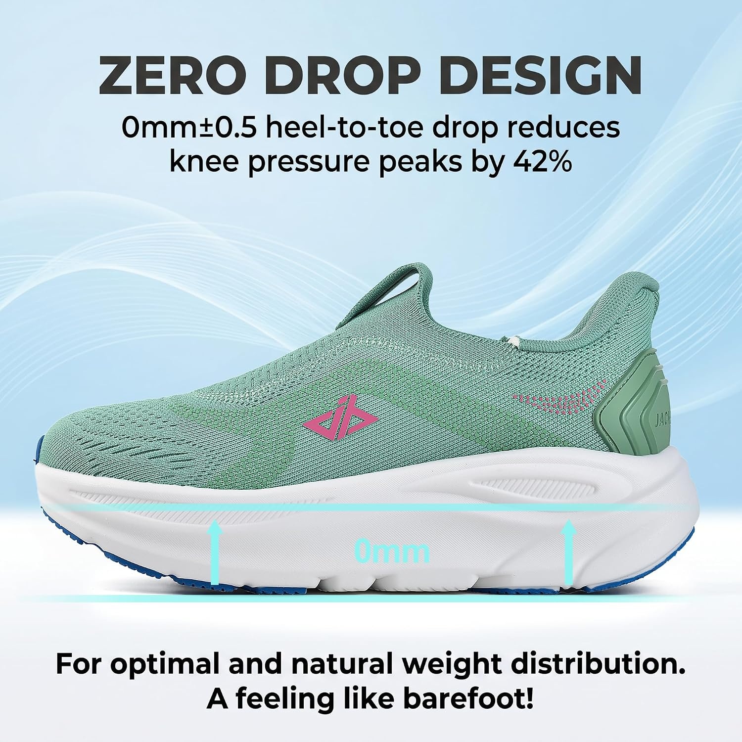 JACKSHIBO Womens Wide Toe Box Shoes Slip on Zero Drop Arch Support Sneakers | Hands Free, Orthopedic, Plantar Fasciitis, Slip in, Thick Sole, Cushion, Walking, Athletic, Tennis, Width, Metatarsal Pads(Slip on Green)