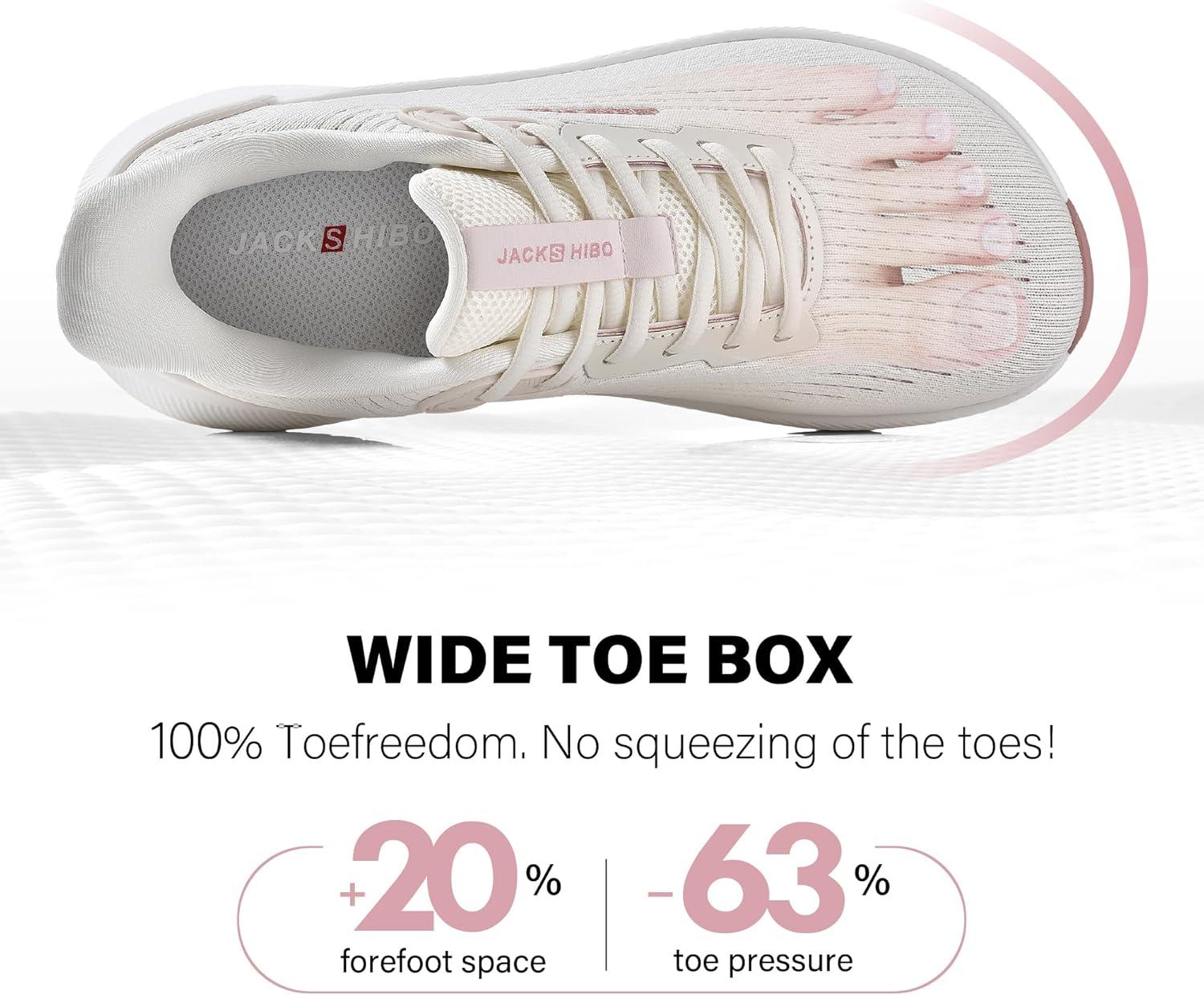 JACKSHIBO Wide Toe Box Shoes Women Slip in Arch Support Slip on Sneakers for Running Walking Athletic Tennis Orthopedic Plantar Fasciitis Thick Cushion Zero Drop Sole Width Hands Free Shoes(Wide Toe Box Almond)
