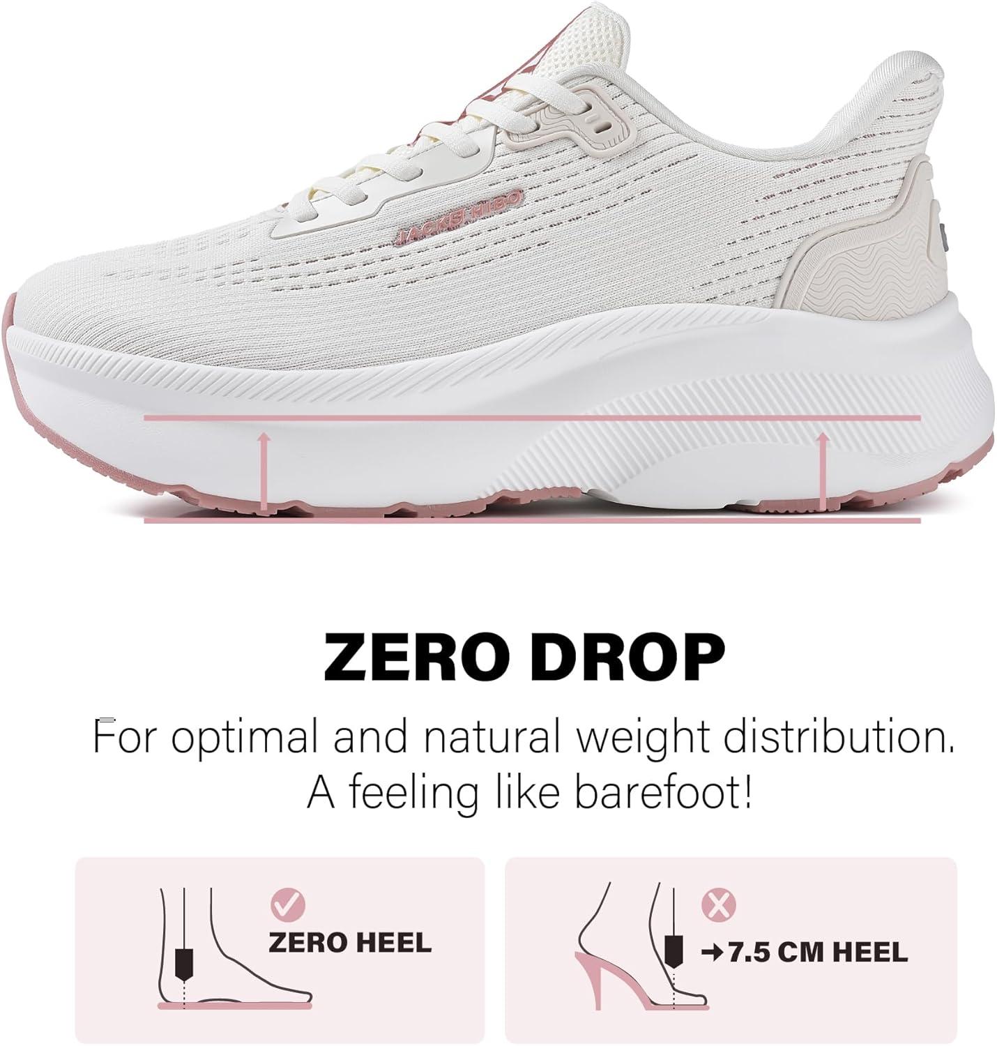 JACKSHIBO Wide Toe Box Shoes Women Slip in Arch Support Slip on Sneakers for Running Walking Athletic Tennis Orthopedic Plantar Fasciitis Thick Cushion Zero Drop Sole Width Hands Free Shoes(Wide Toe Box Almond)
