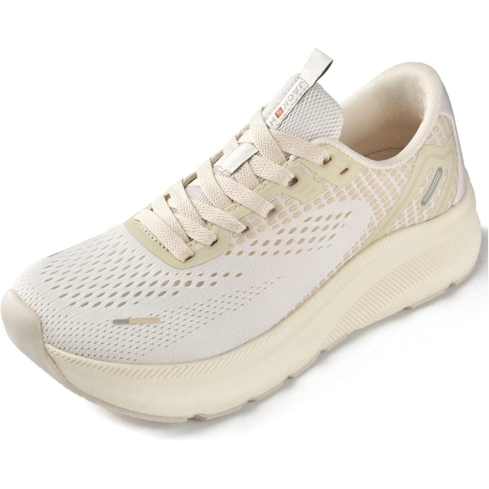 JACKSHIBO Wide Toe Box Shoes Women Arch Support Wide Sneakers for Running Walking Athletic Tennis Orthopedic Plantar Fasciitis Workout with Thick Cushion Zero Drop Sole Width Shoes(Beige)