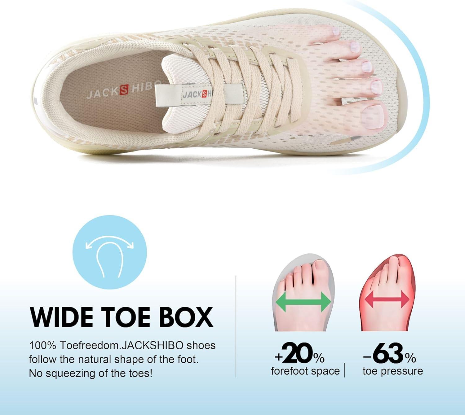 JACKSHIBO Wide Toe Box Shoes Women Arch Support Wide Sneakers for Running Walking Athletic Tennis Orthopedic Plantar Fasciitis Workout with Thick Cushion Zero Drop Sole Width Shoes(Beige)