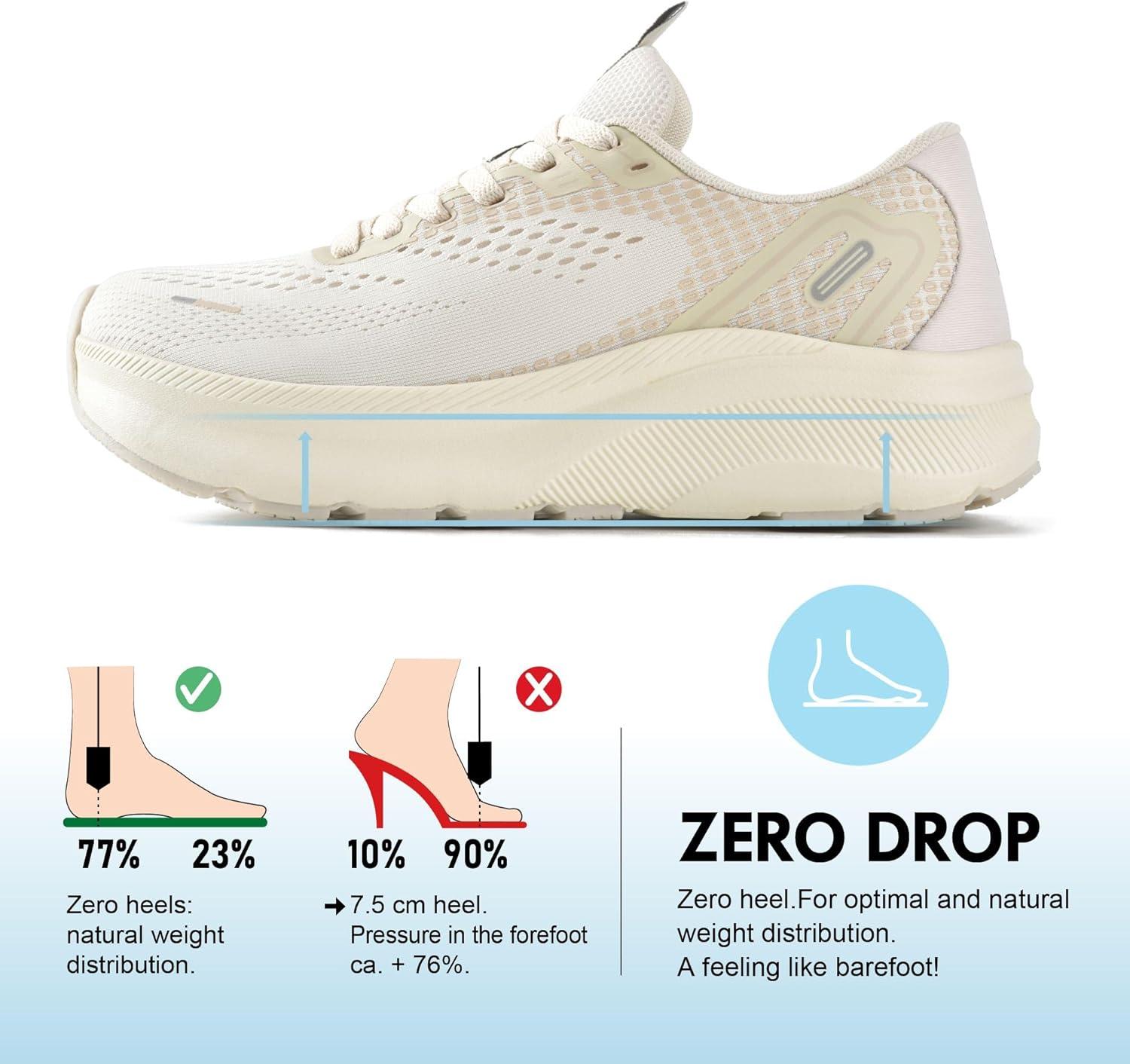 JACKSHIBO Wide Toe Box Shoes Women Arch Support Wide Sneakers for Running Walking Athletic Tennis Orthopedic Plantar Fasciitis Workout with Thick Cushion Zero Drop Sole Width Shoes(Beige)