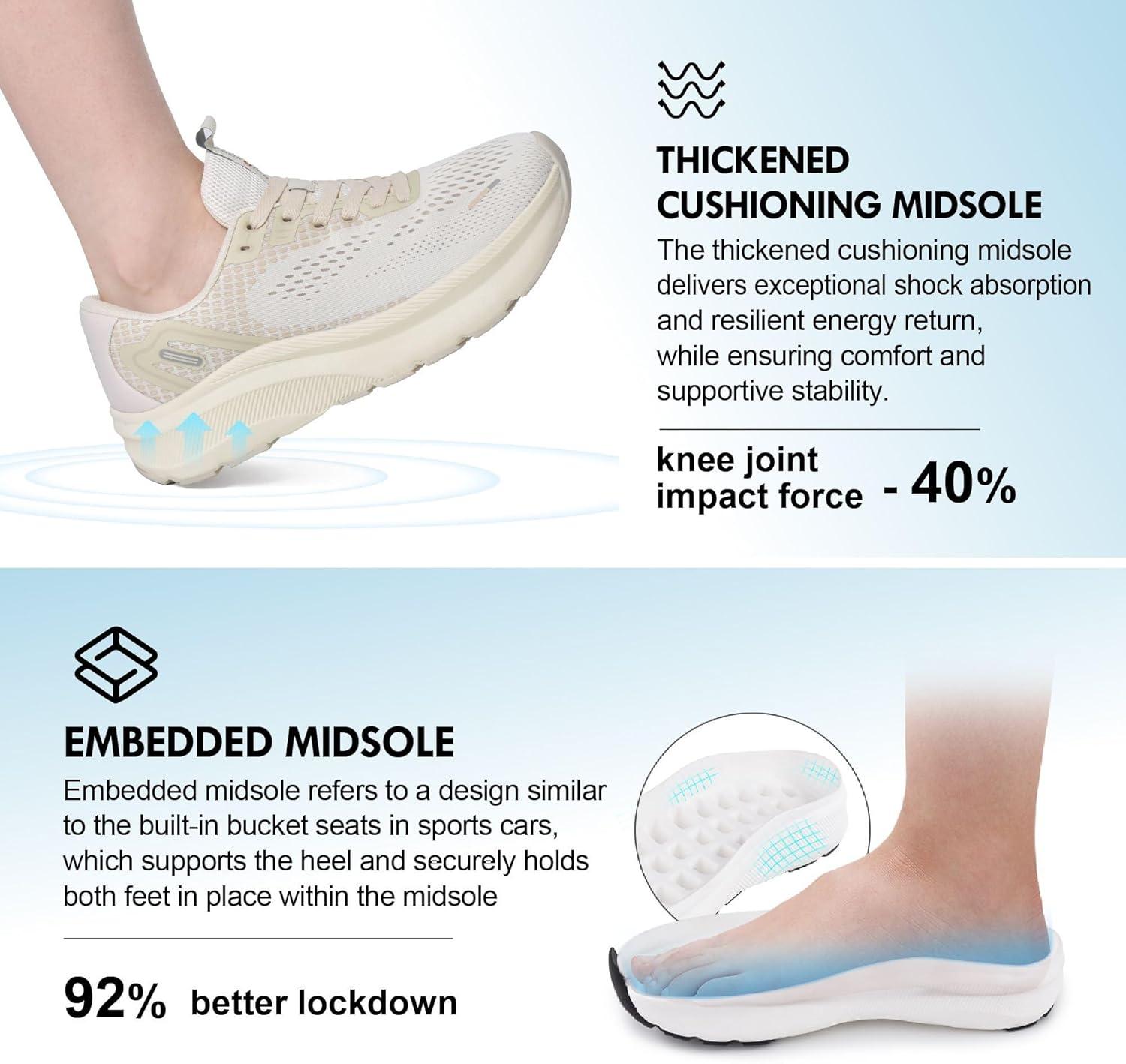 JACKSHIBO Wide Toe Box Shoes Women Arch Support Wide Sneakers for Running Walking Athletic Tennis Orthopedic Plantar Fasciitis Workout with Thick Cushion Zero Drop Sole Width Shoes(Beige)