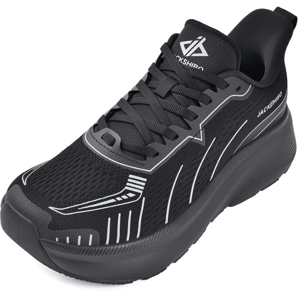 JACKSHIBO Wide Toe Box Shoes Women Slip on Running Athletic Walking Tennis Trail Slip in Sneakers Plantar Fasciitis Orthopedic Ortho Arch Support Hands Free Shoes with Zero Drop Cushion Thick Sole(Wide Toe Box Allblack)