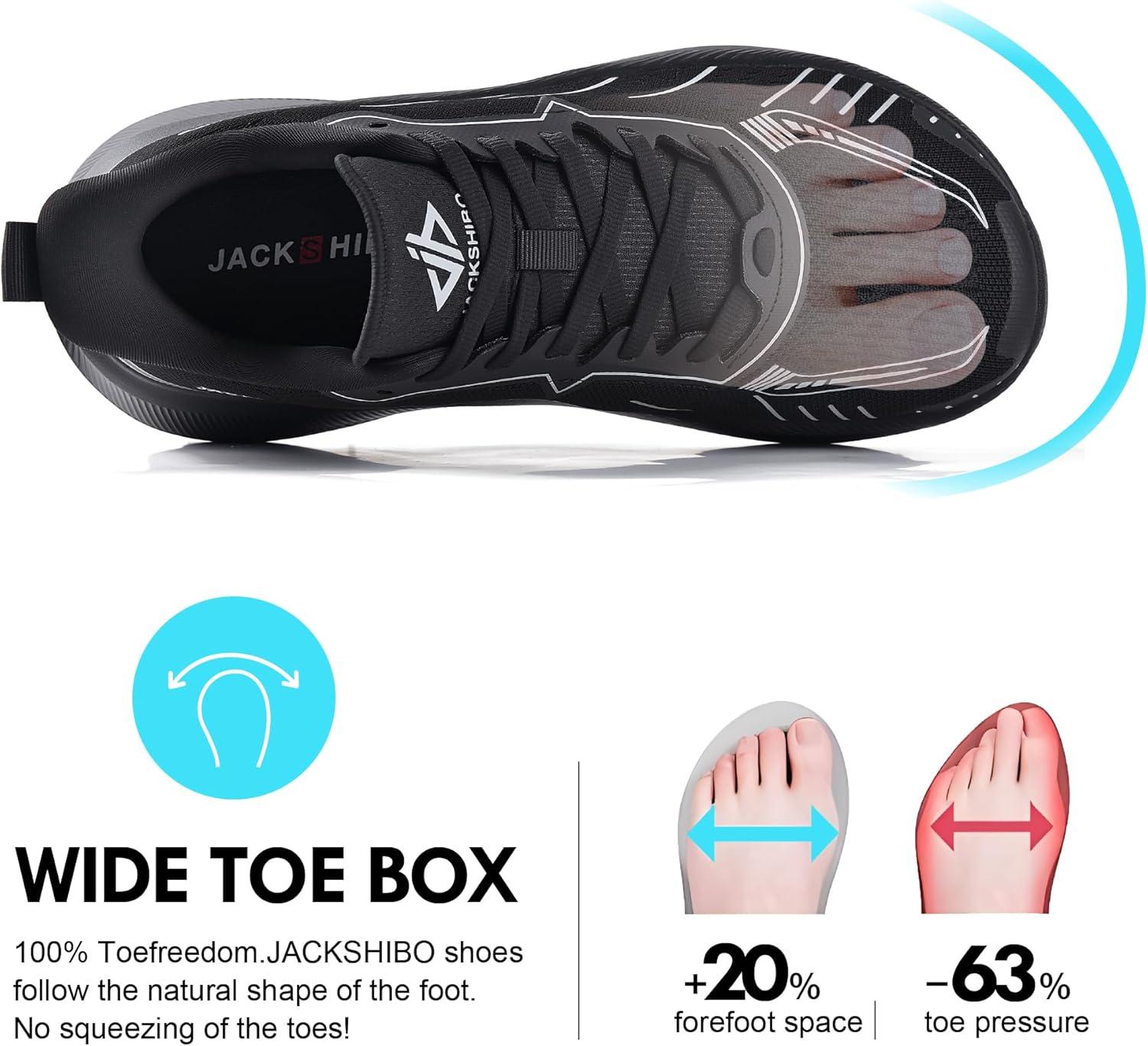 JACKSHIBO Wide Toe Box Shoes Women Slip on Running Athletic Walking Tennis Trail Slip in Sneakers Plantar Fasciitis Orthopedic Ortho Arch Support Hands Free Shoes with Zero Drop Cushion Thick Sole(Wide Toe Box Allblack)