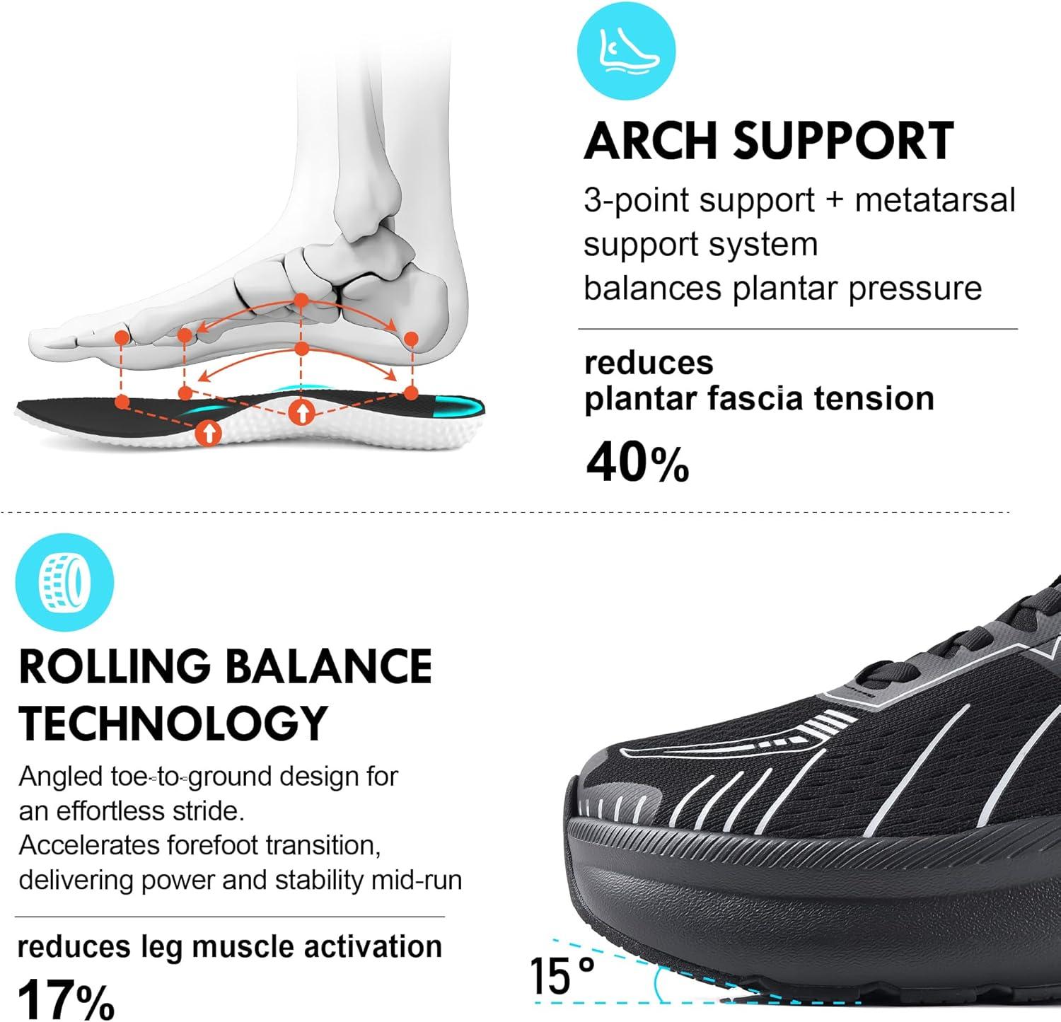 JACKSHIBO Wide Toe Box Shoes Women Slip on Running Athletic Walking Tennis Trail Slip in Sneakers Plantar Fasciitis Orthopedic Ortho Arch Support Hands Free Shoes with Zero Drop Cushion Thick Sole(Wide Toe Box Allblack)
