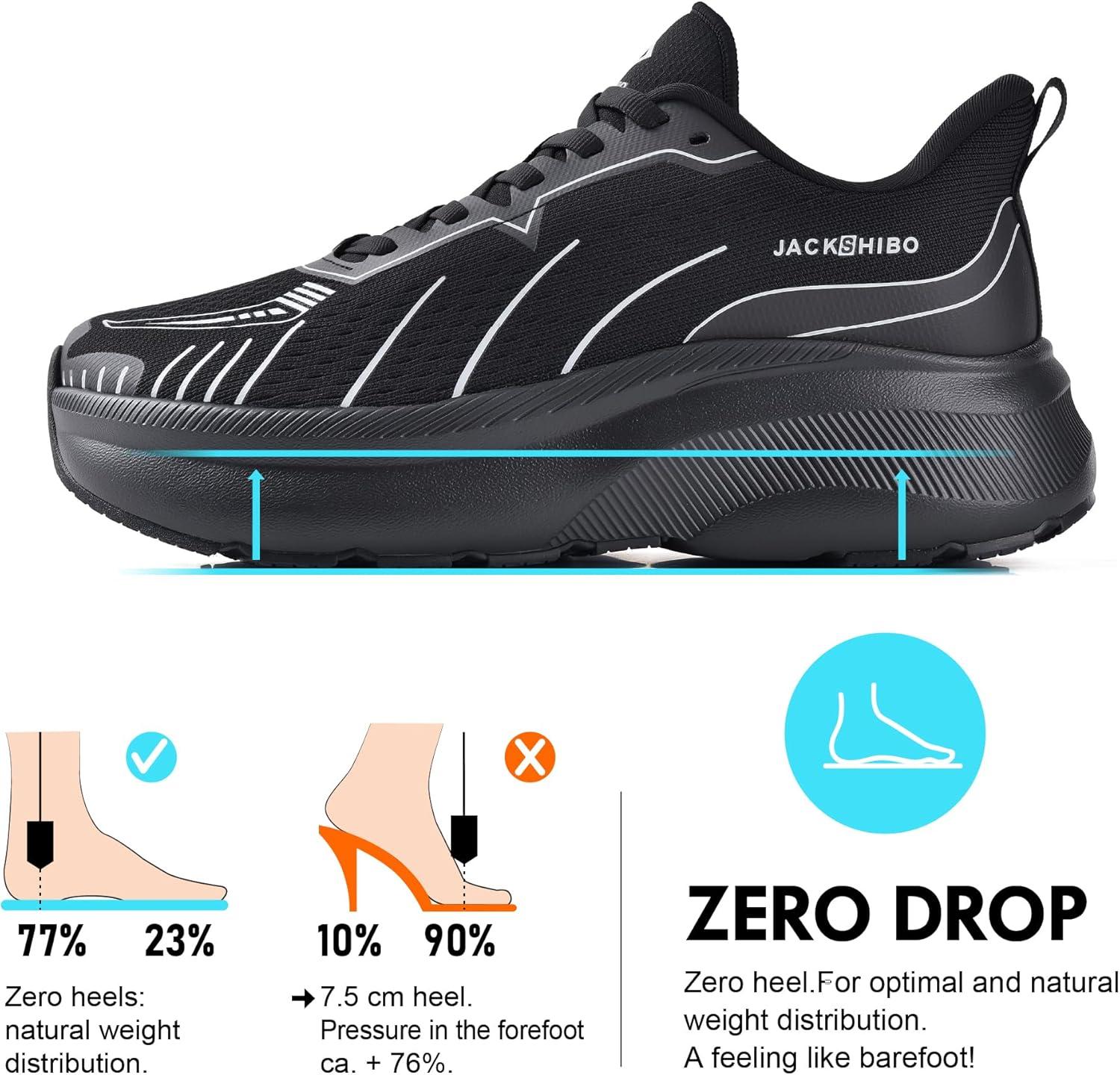 JACKSHIBO Wide Toe Box Shoes Women Slip on Running Athletic Walking Tennis Trail Slip in Sneakers Plantar Fasciitis Orthopedic Ortho Arch Support Hands Free Shoes with Zero Drop Cushion Thick Sole(Wide Toe Box Allblack)