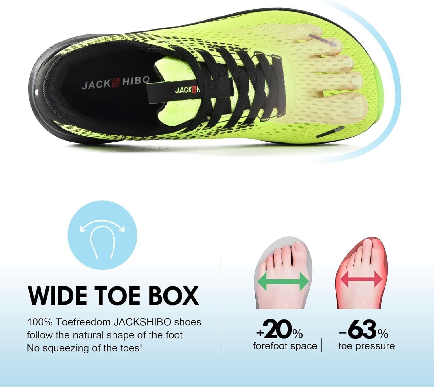 JACKSHIBO Wide Toe Box Shoes for Men Arch Support Shoes Wide Width Sneakers for Running Walking Athletic Tennis Orthopedic Plantar Fasciitis Workout with Thick Cushioned Zero Drop Sole(Green)