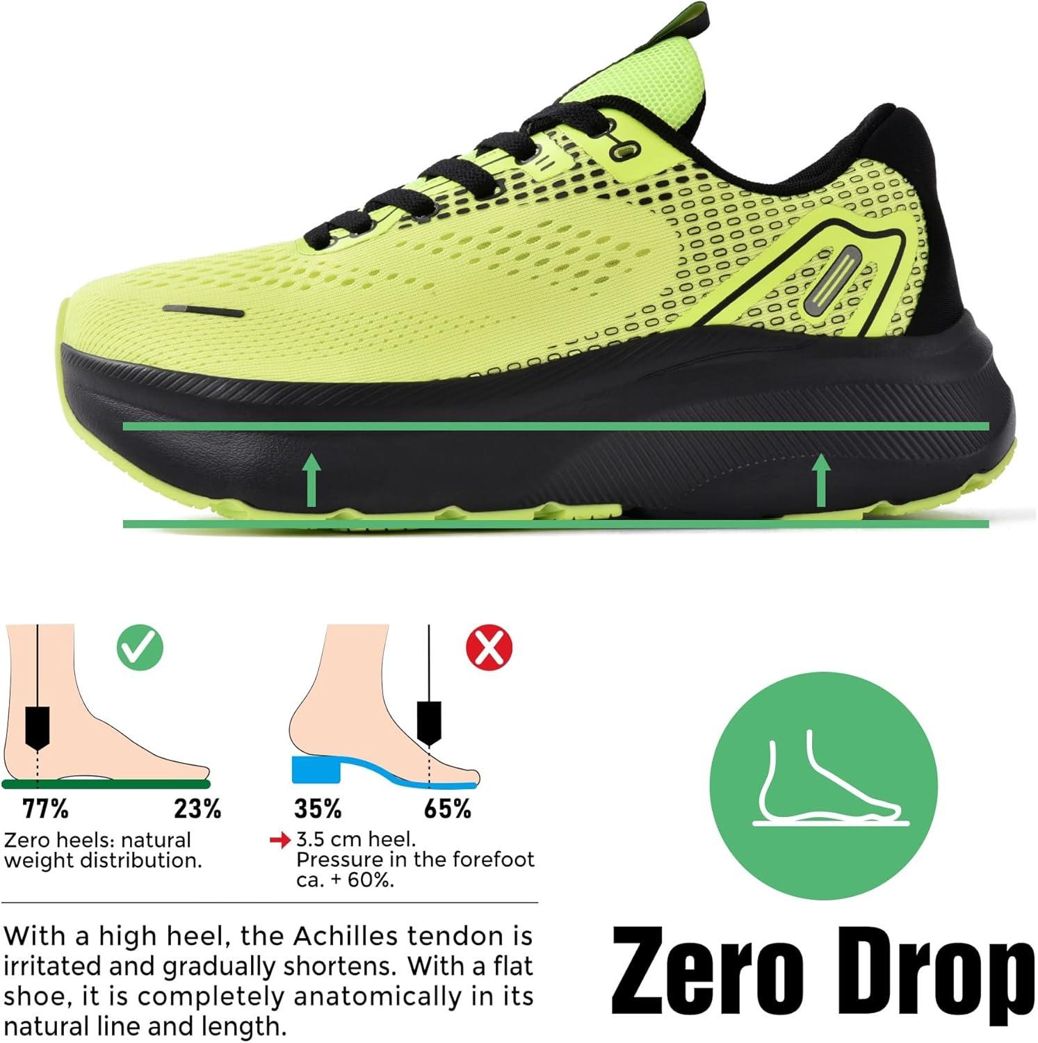 JACKSHIBO Wide Toe Box Shoes for Men Arch Support Shoes Wide Width Sneakers for Running Walking Athletic Tennis Orthopedic Plantar Fasciitis Workout with Thick Cushioned Zero Drop Sole(Green)