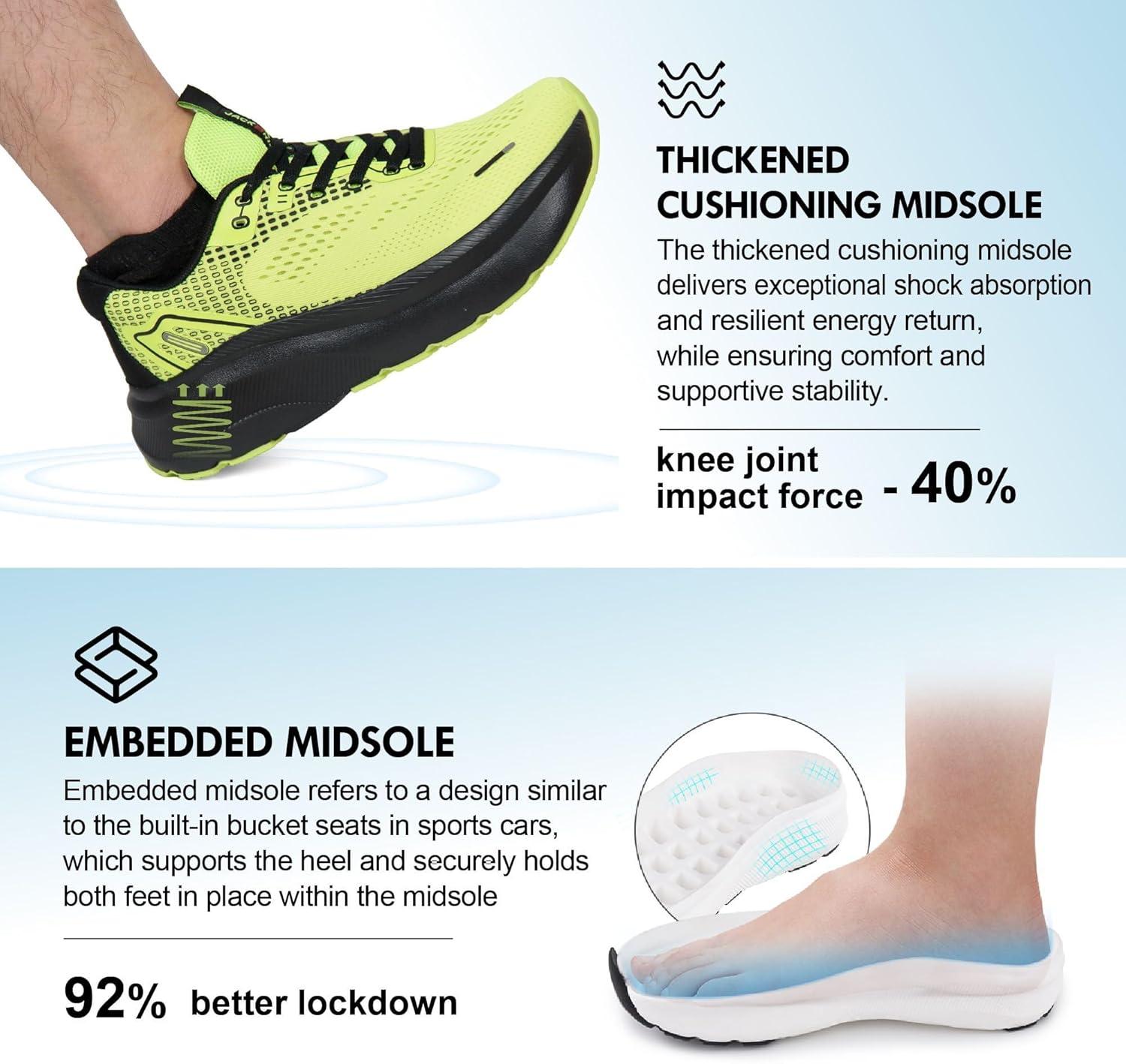 JACKSHIBO Wide Toe Box Shoes for Men Arch Support Shoes Wide Width Sneakers for Running Walking Athletic Tennis Orthopedic Plantar Fasciitis Workout with Thick Cushioned Zero Drop Sole(Green)