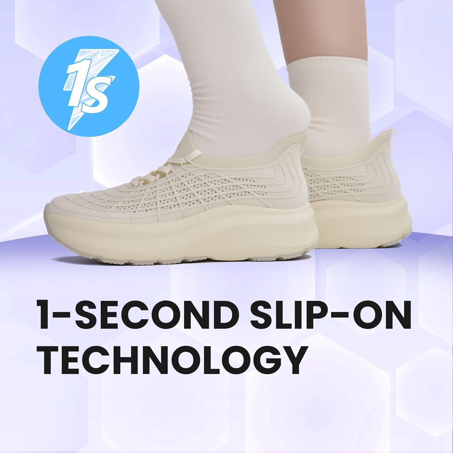JACKSHIBO Wide Toe Box Shoes Women Slip on Sneakers Slip in Arch Support Plantar Fasciitis Orthopedic for Walking Tennis Athletic Cushion Thick Sole Zero Drop Hands Free Shoes with Metatarsal Pads(Wide Toe Box Beige)