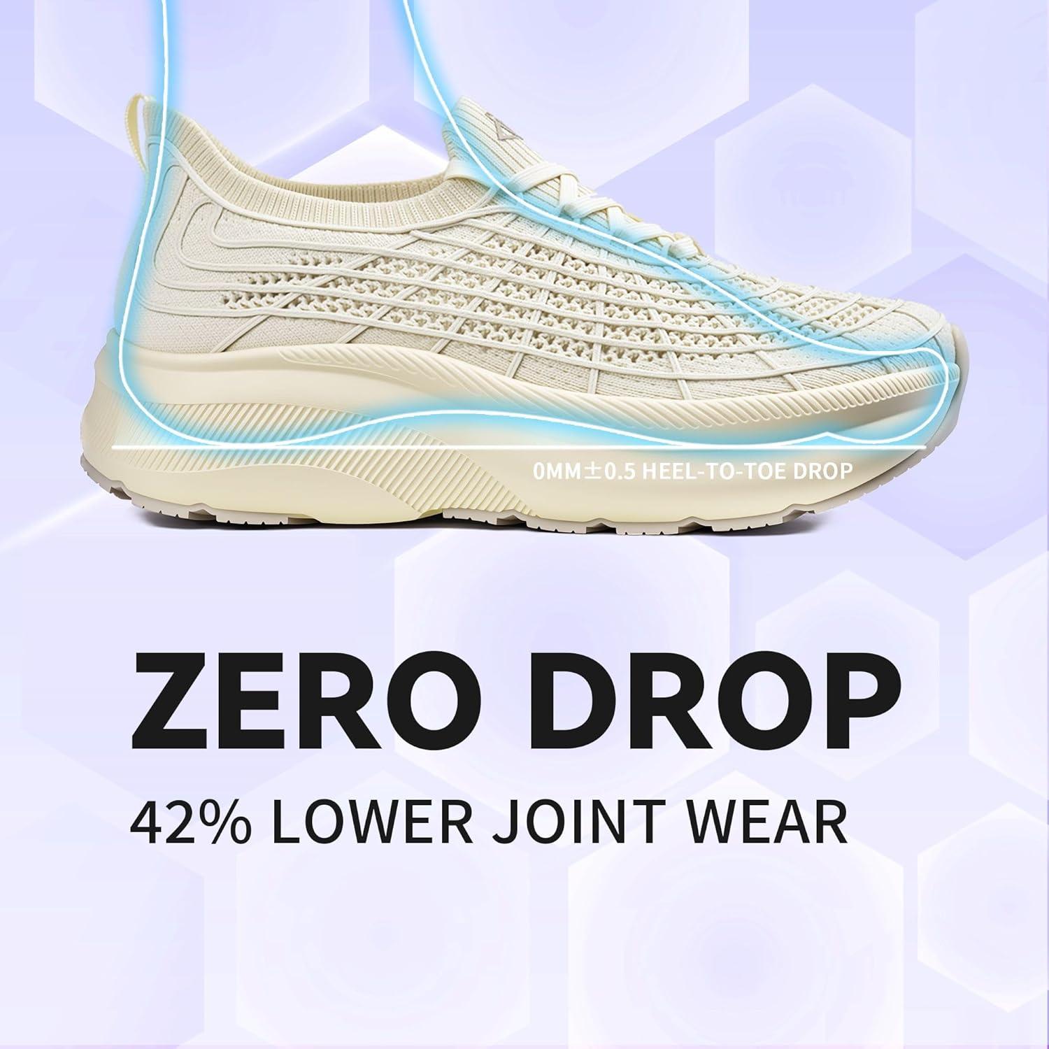 JACKSHIBO Wide Toe Box Shoes Women Slip on Sneakers Slip in Arch Support Plantar Fasciitis Orthopedic for Walking Tennis Athletic Cushion Thick Sole Zero Drop Hands Free Shoes with Metatarsal Pads(Wide Toe Box Beige)