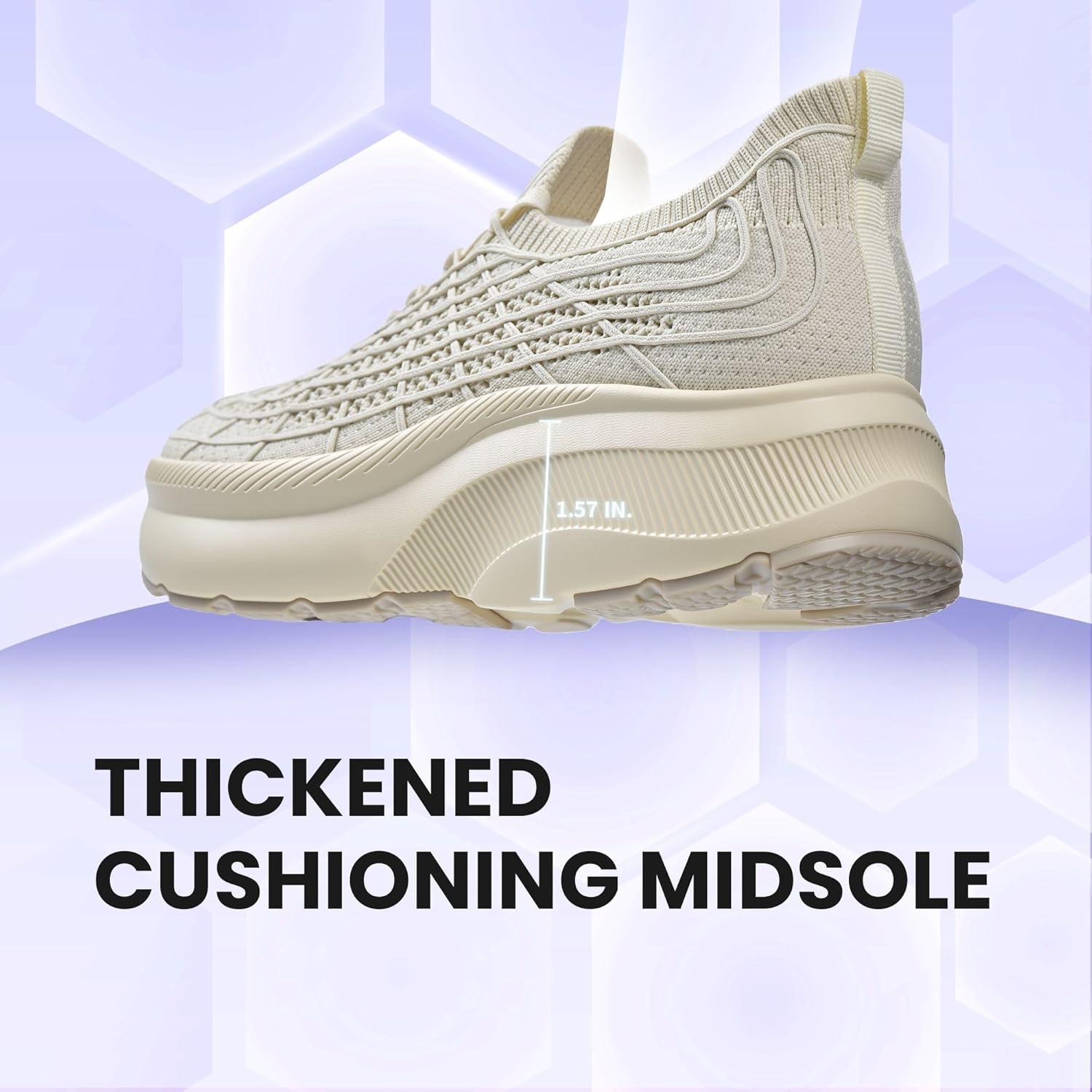 JACKSHIBO Wide Toe Box Shoes Women Slip on Sneakers Slip in Arch Support Plantar Fasciitis Orthopedic for Walking Tennis Athletic Cushion Thick Sole Zero Drop Hands Free Shoes with Metatarsal Pads(Wide Toe Box Beige)