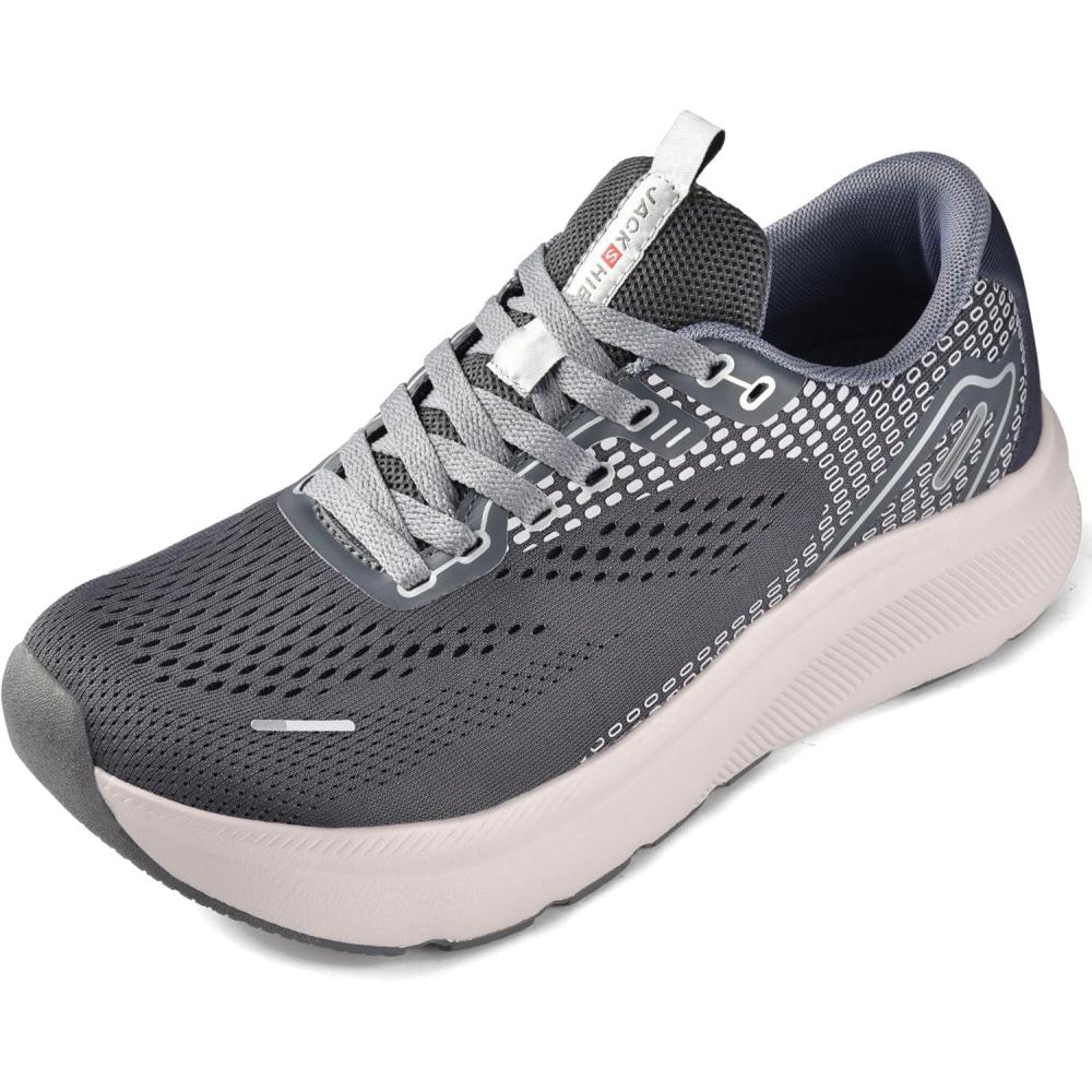 JACKSHIBO Wide Toe Box Shoes Women Arch Support Wide Sneakers for Running Walking Athletic Tennis Orthopedic Plantar Fasciitis Workout with Thick Cushion Zero Drop Sole Width Shoes(Grey)